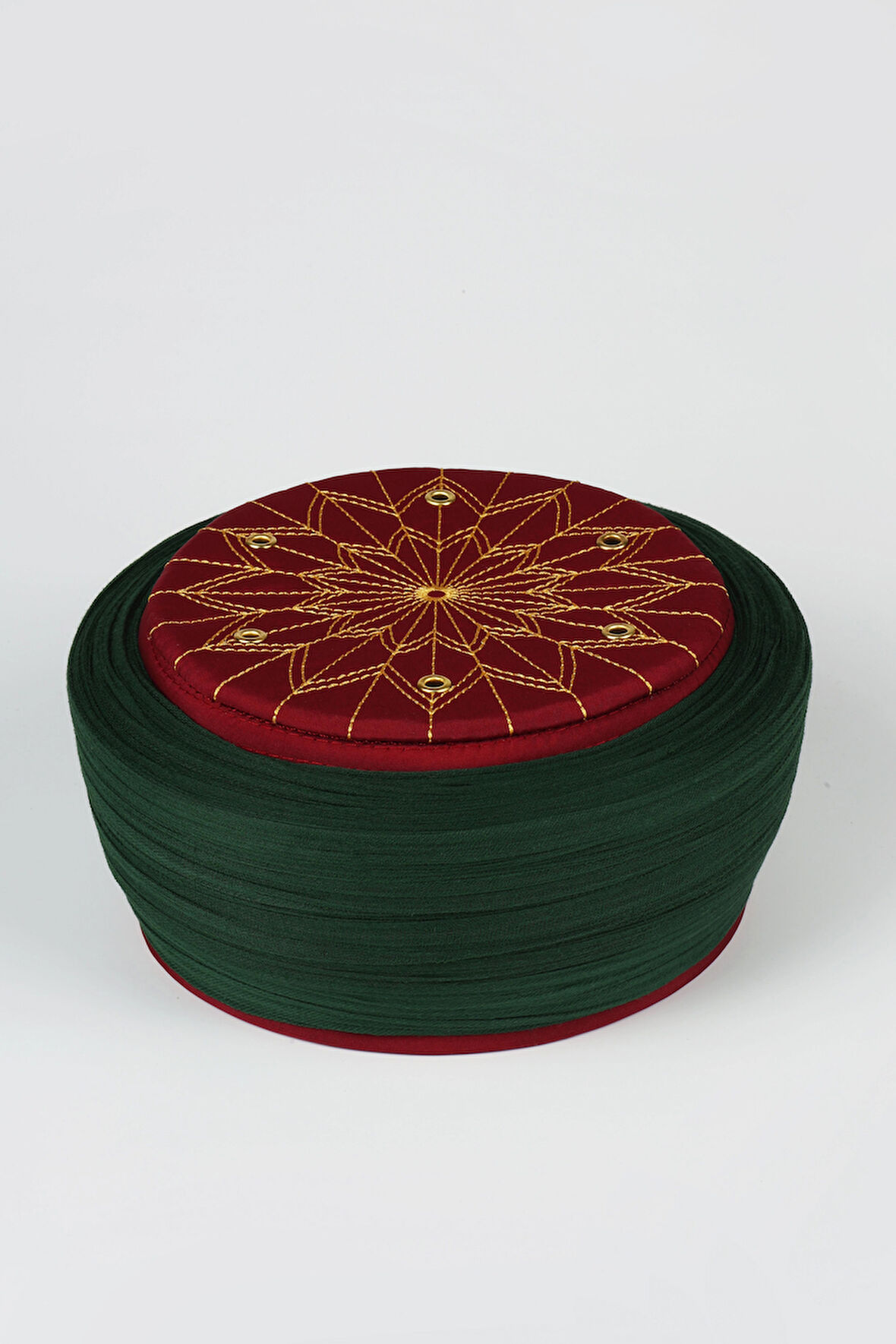 Talebe Sarığı - Yeşil Kumaş - Bordo Takke - Düz Sarım - Kuş Gözü - 7 metre