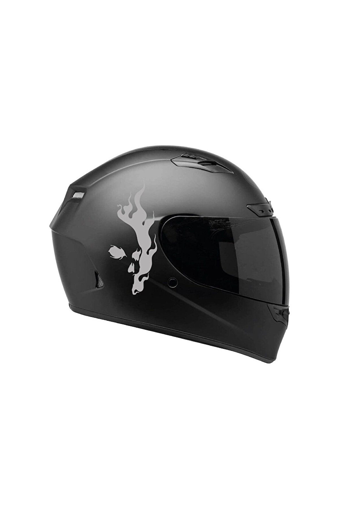 Tek Renk Alevli Kafatası (Flaming Skull Helmet Stickers) Kask Sticker Etiket Modeli