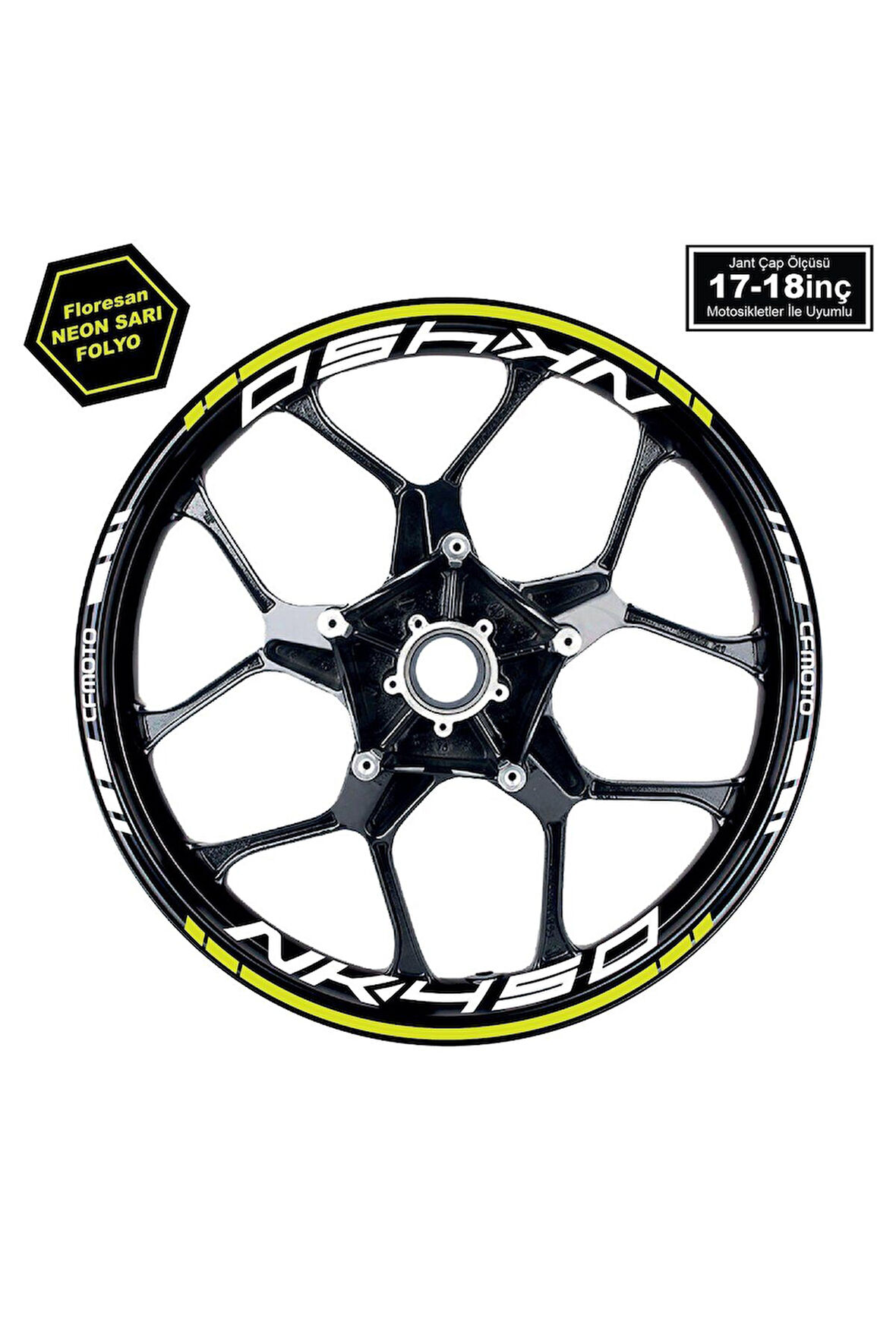 Neon Yeşil (Sarı) CFMOTO 450NK Motosiklet Jant Sticker Etiket Modeli İç & Dış Takım