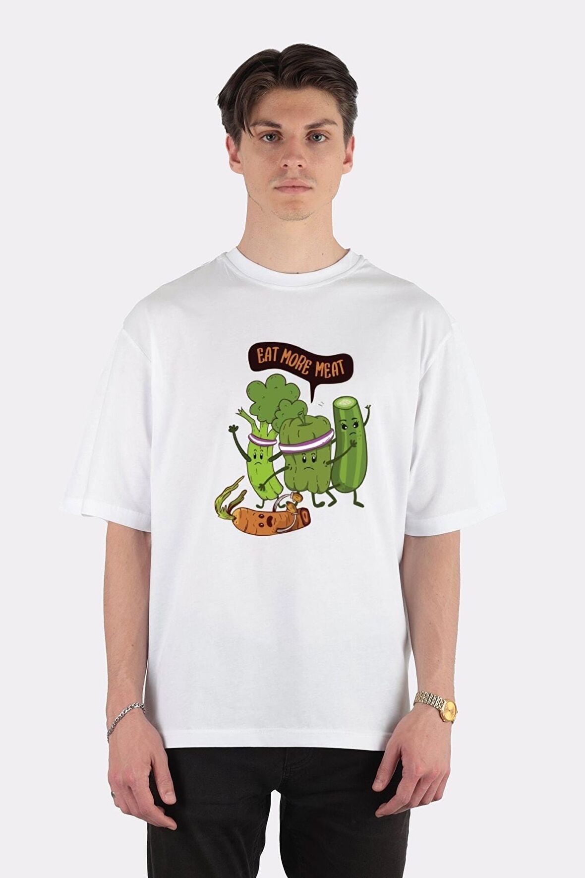 Unisex Beyaz Oversize T-shirt Anti Vegan