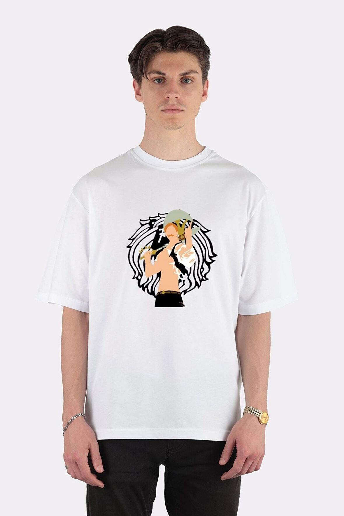 Unisex Beyaz Oversize T-shirt Escanor