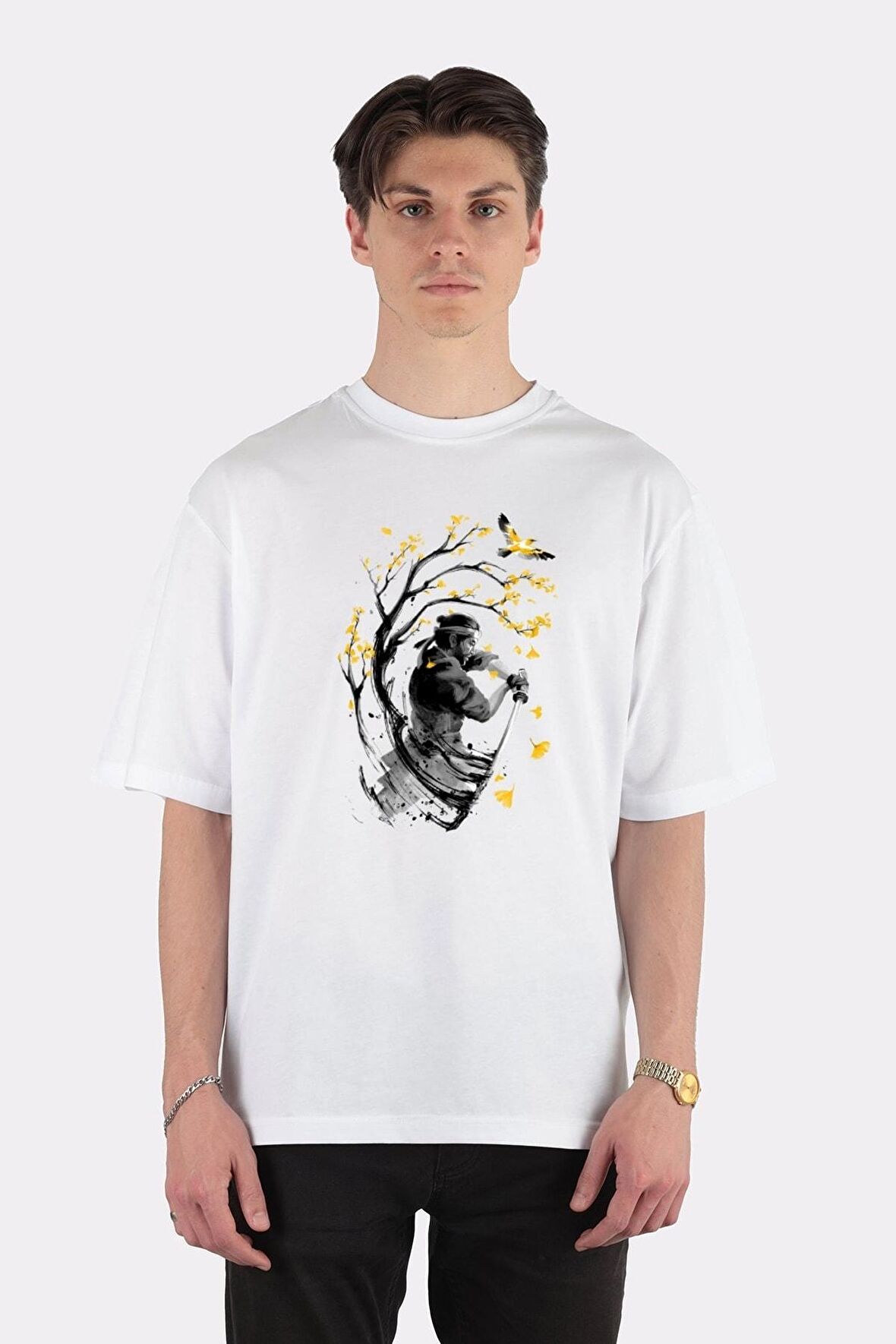 Unisex Beyaz Oversize T-shirt Ghost Of Tsushima