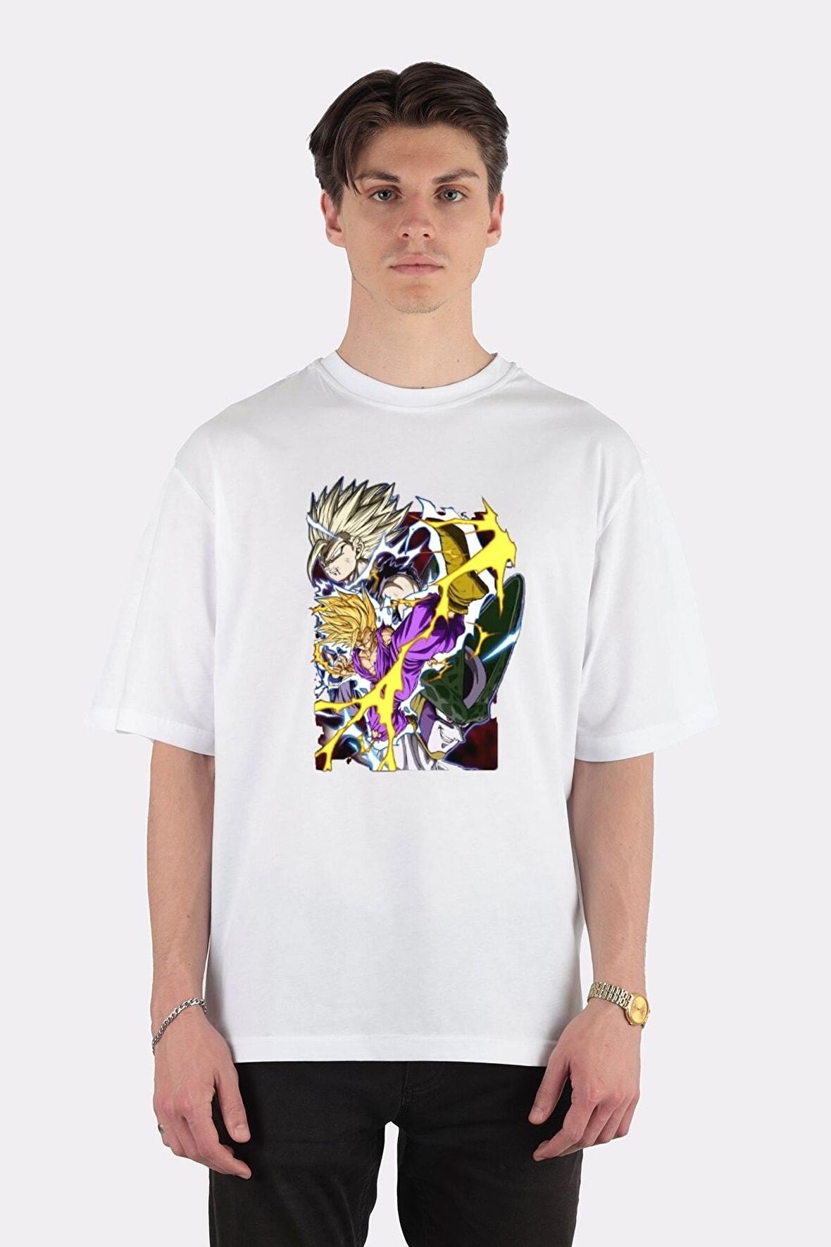 Unisex Beyaz Oversize T-shirt Gohan Vs Cell