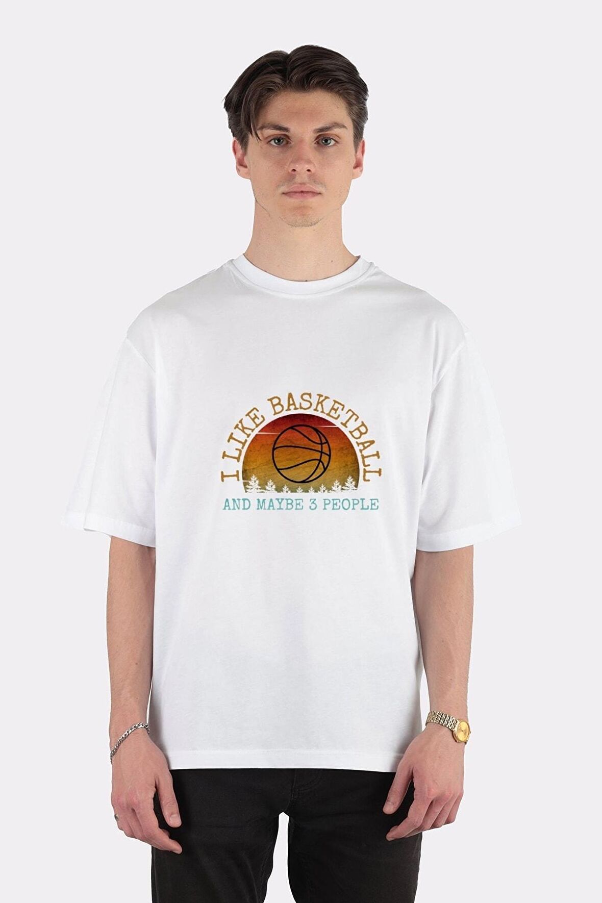 Unisex Beyaz Oversize T-shirt I Lıke Basketball And Maybe 3 People
