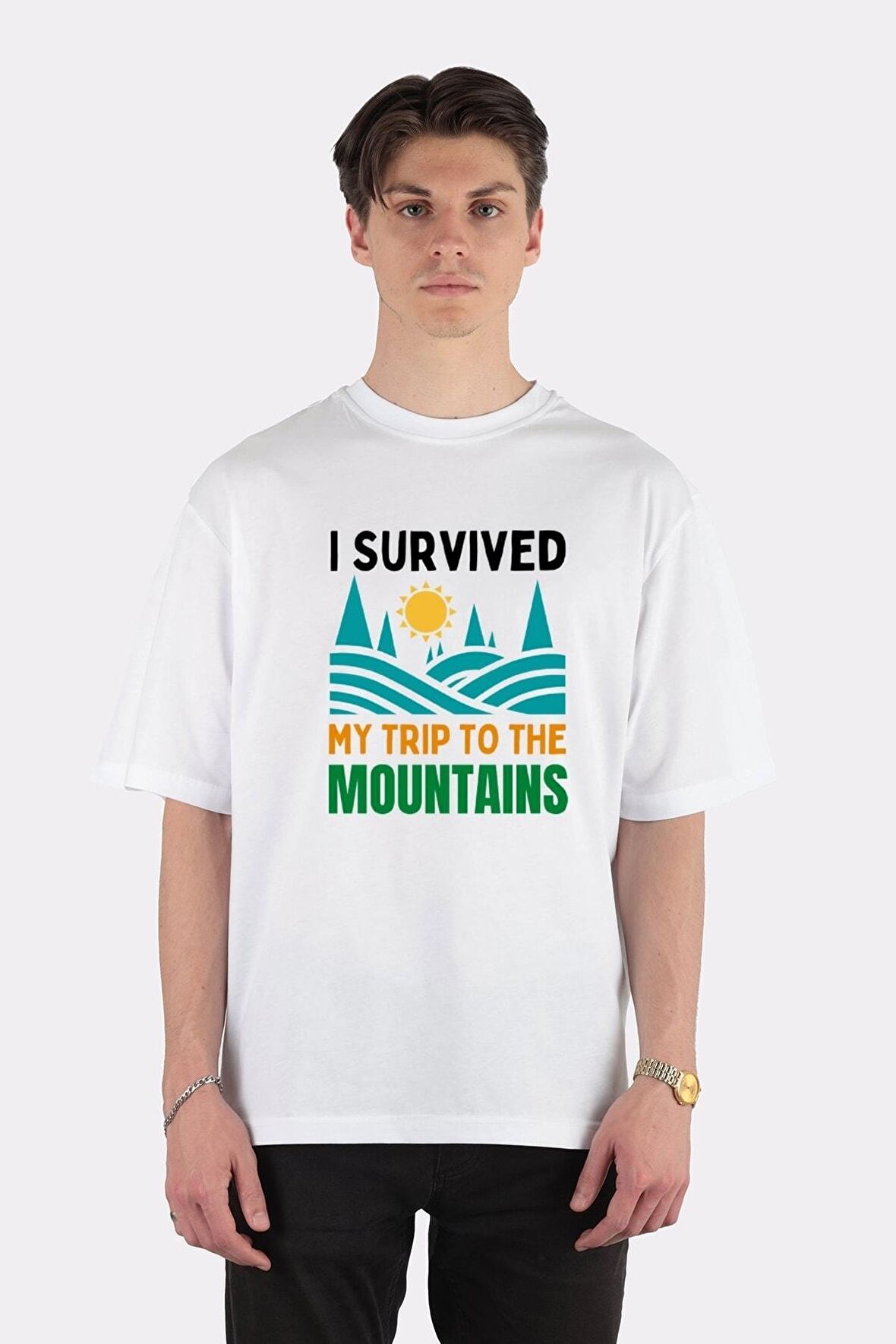 Unisex Beyaz Oversize T-shirt I Survived My Trip To The Forest