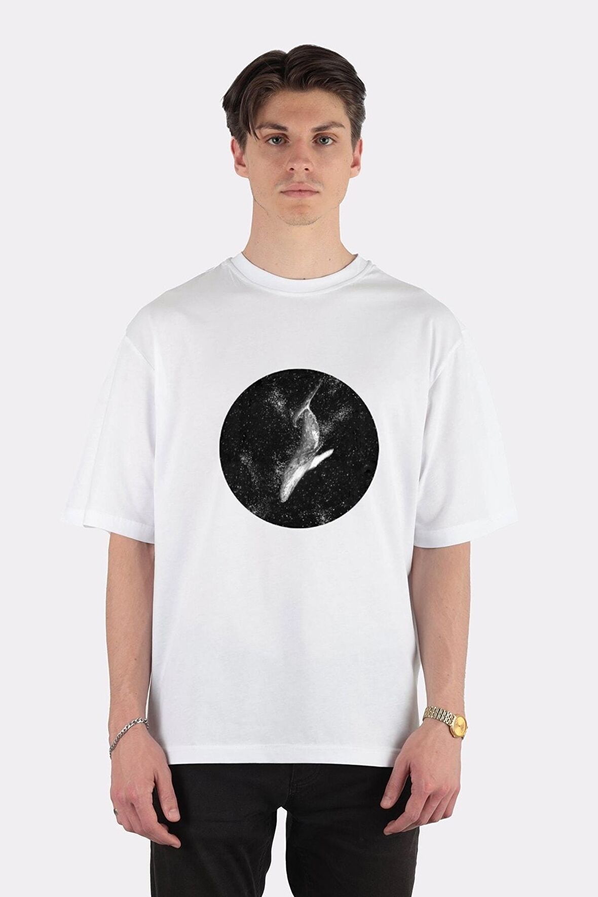 Unisex Beyaz Oversize T-shirt Magic Ocean Whale
