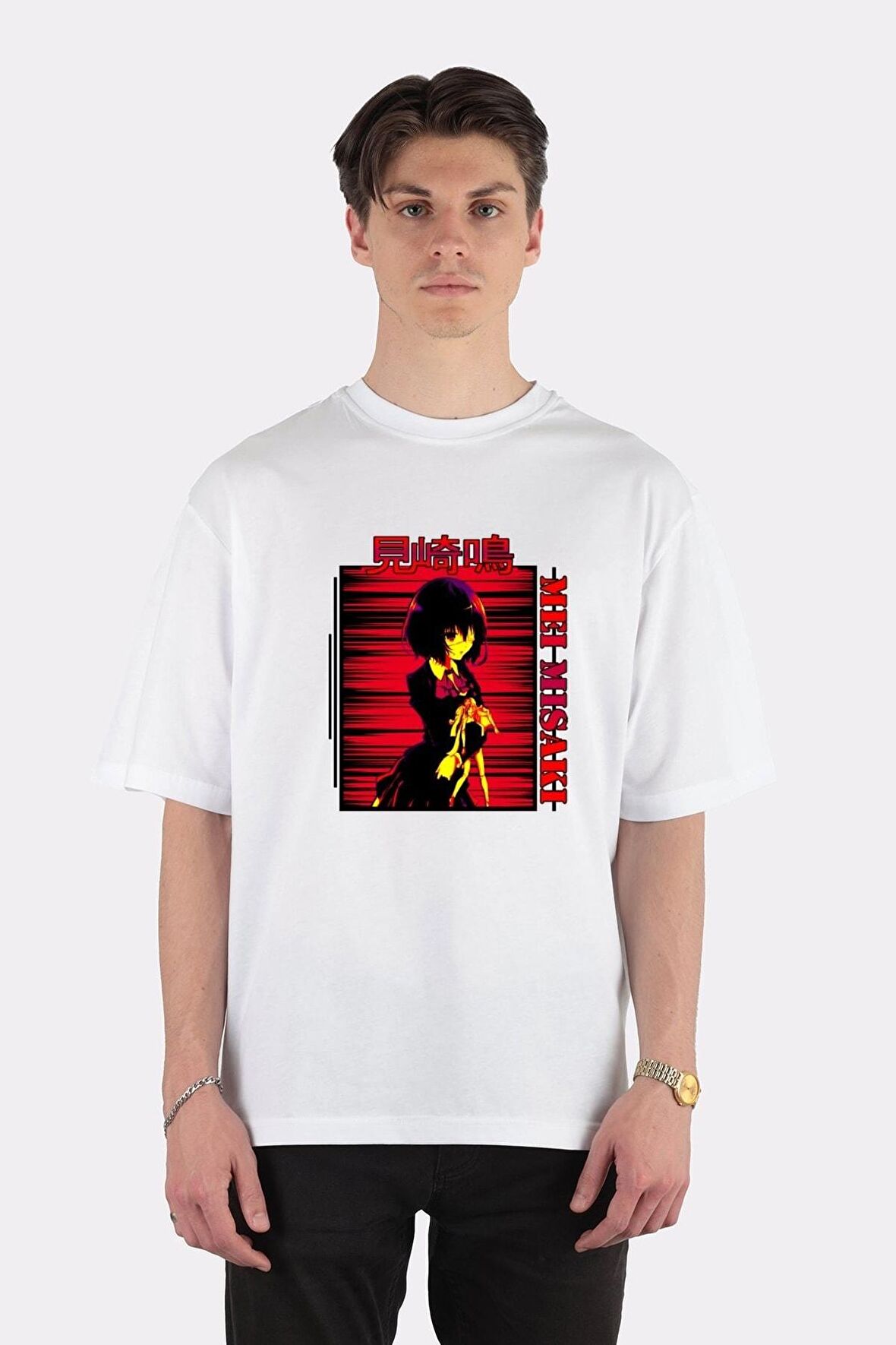 Unisex Beyaz Oversize T-shirt Mei - Misaki Mei