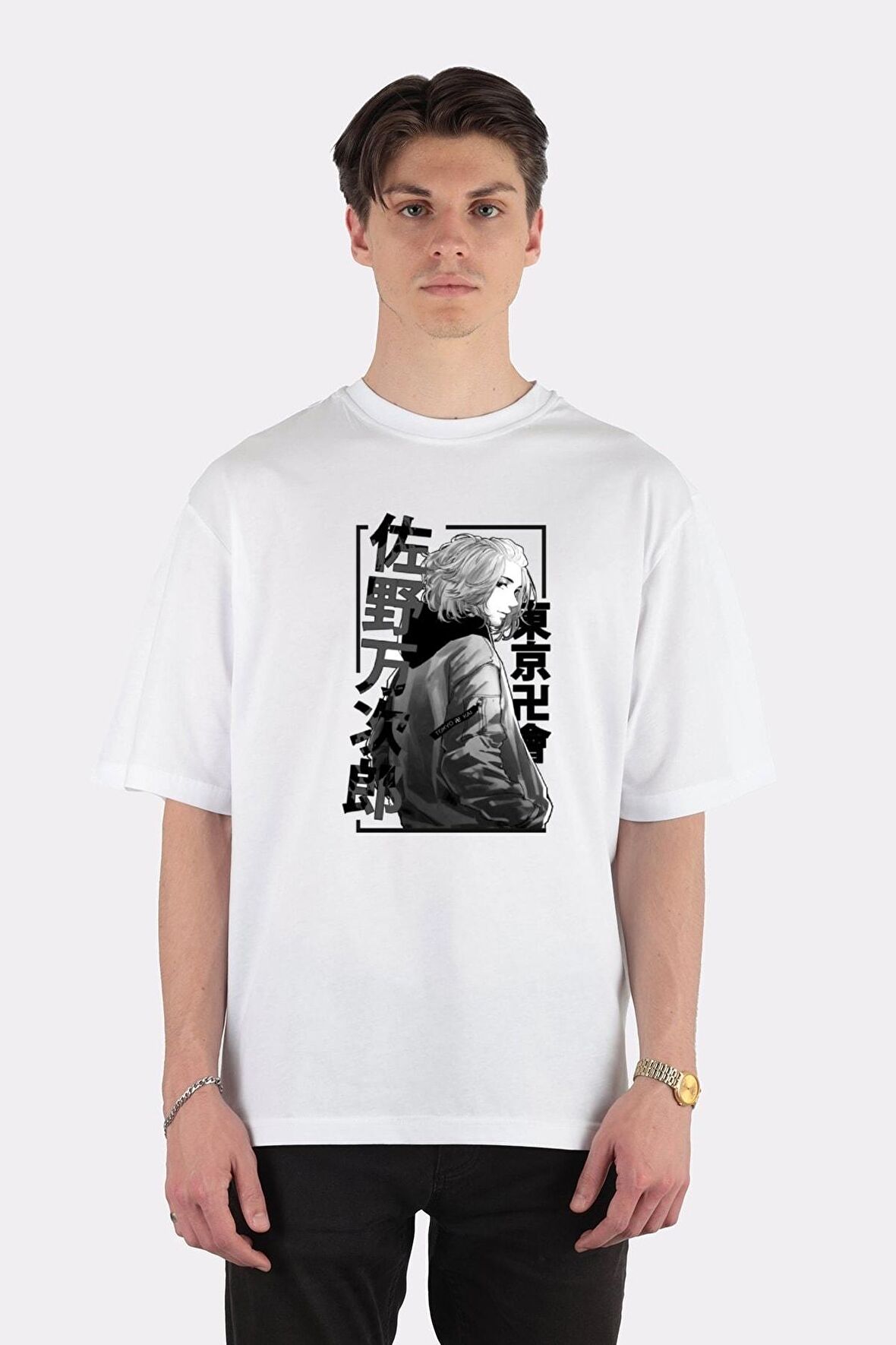 Unisex Beyaz Oversize T-shirt Mikey