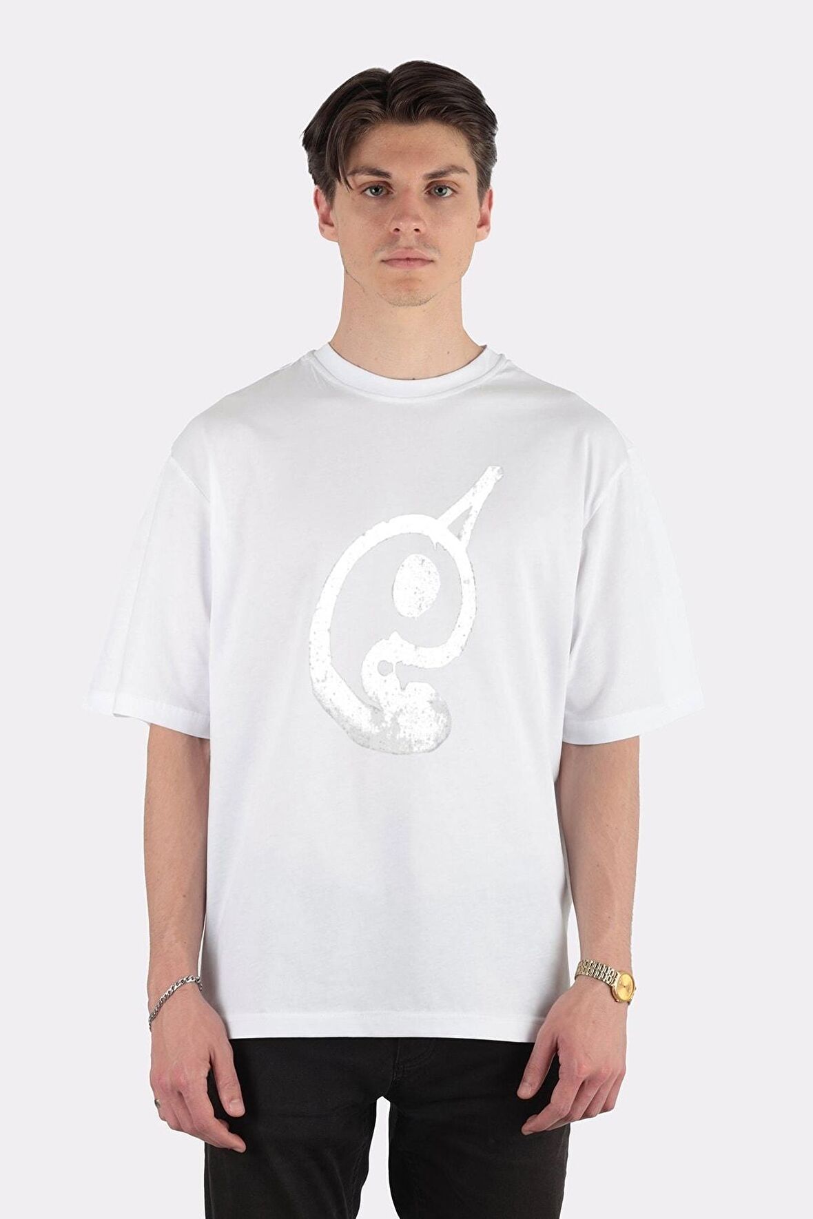Unisex Beyaz Oversize T-shirt Narwhal