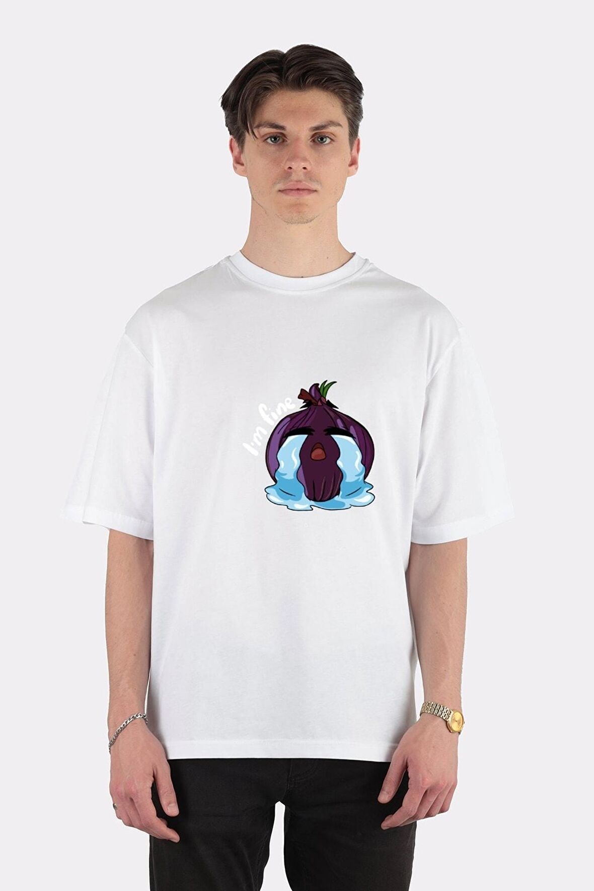 Unisex Beyaz Oversize T-shirt Onion