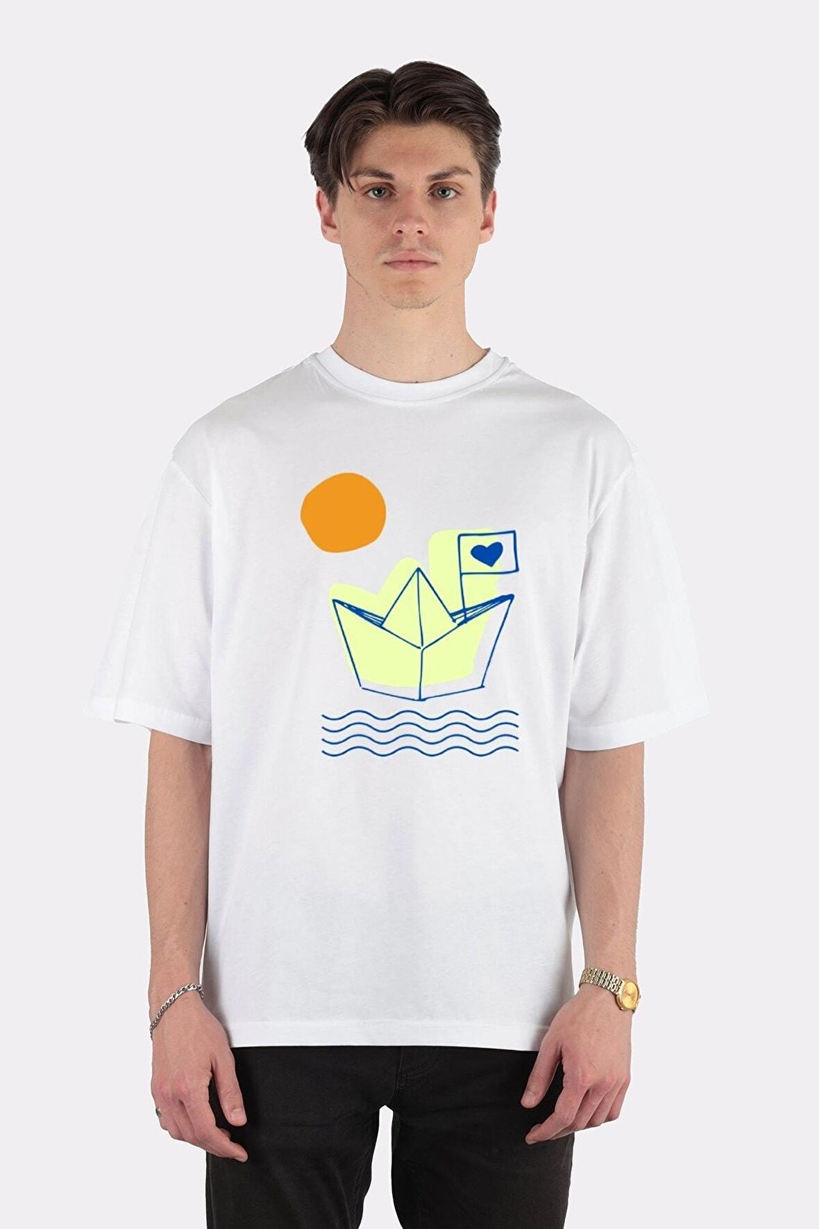 Unisex Beyaz Oversize T-shirt Paper Boat
