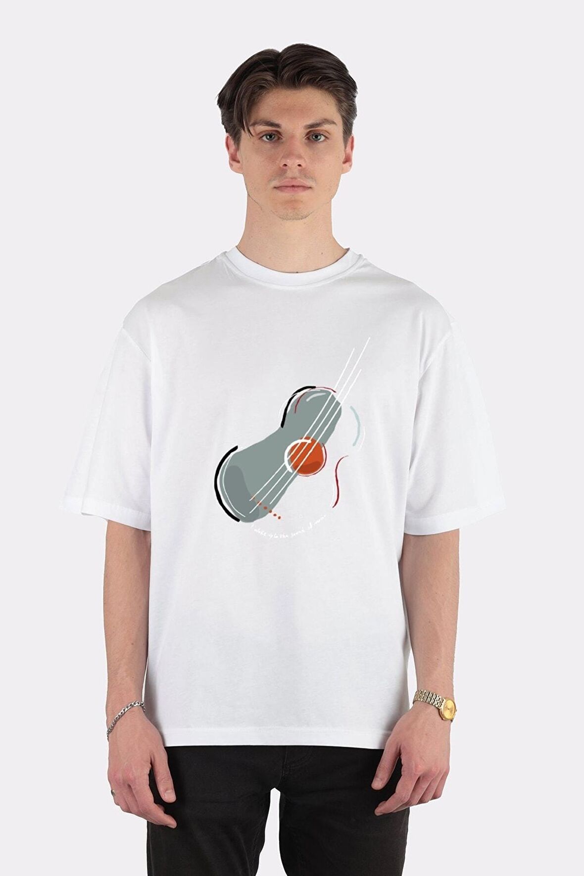 Unisex Beyaz Oversize T-shirt Picasso Guitar