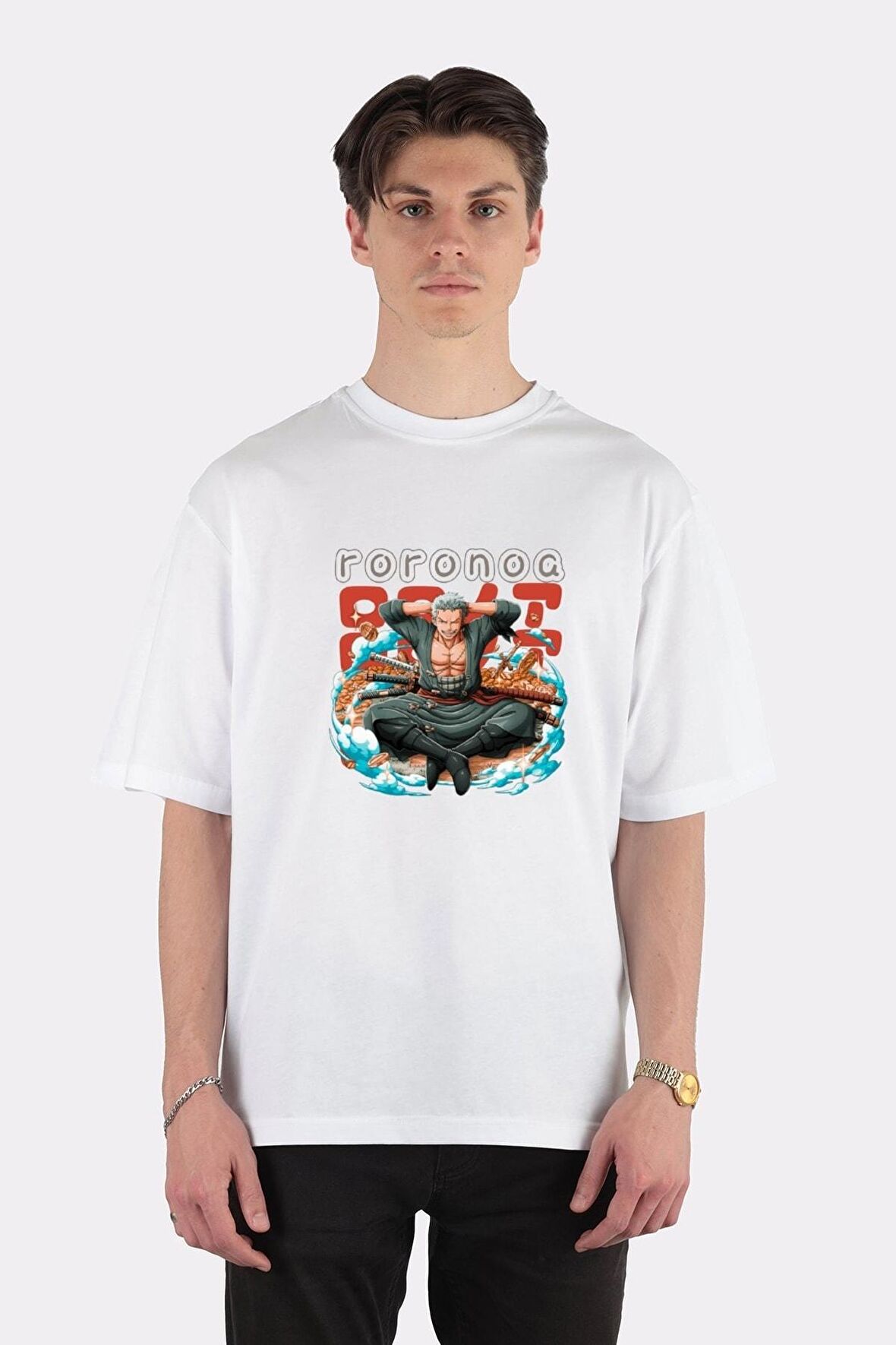 Unisex Beyaz Oversize T-shirt Roronoa