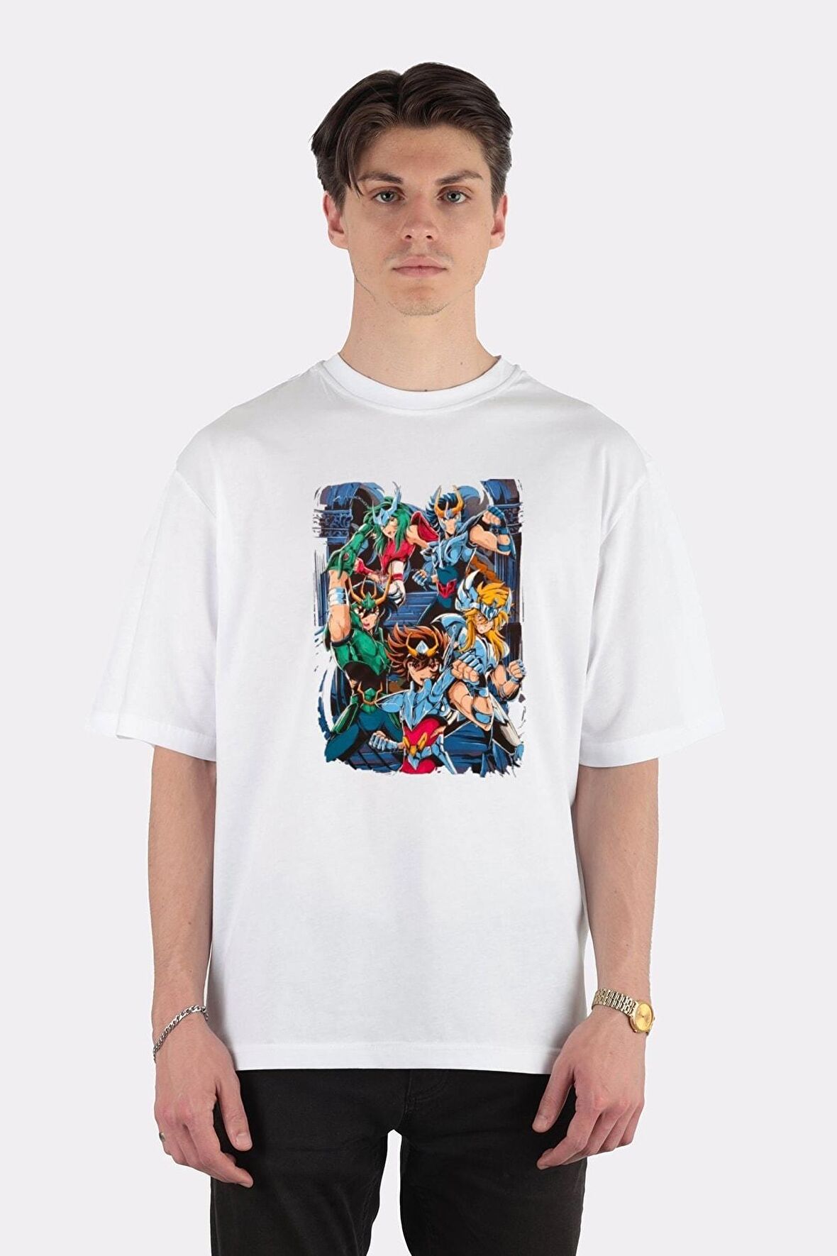 Unisex Beyaz Oversize T-shirt Saint Seiya