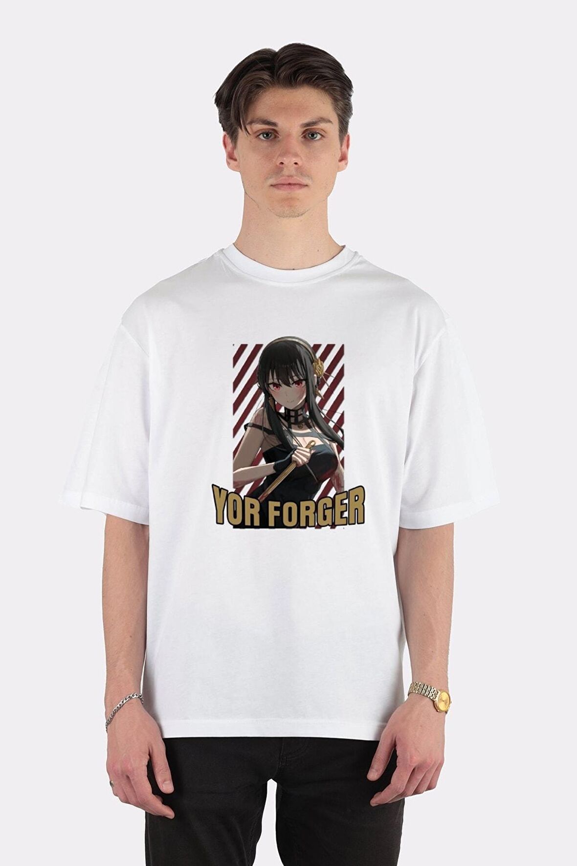 Unisex Beyaz Oversize T-shirt Spy X Family - Yor Forger Princess Assassin Mode