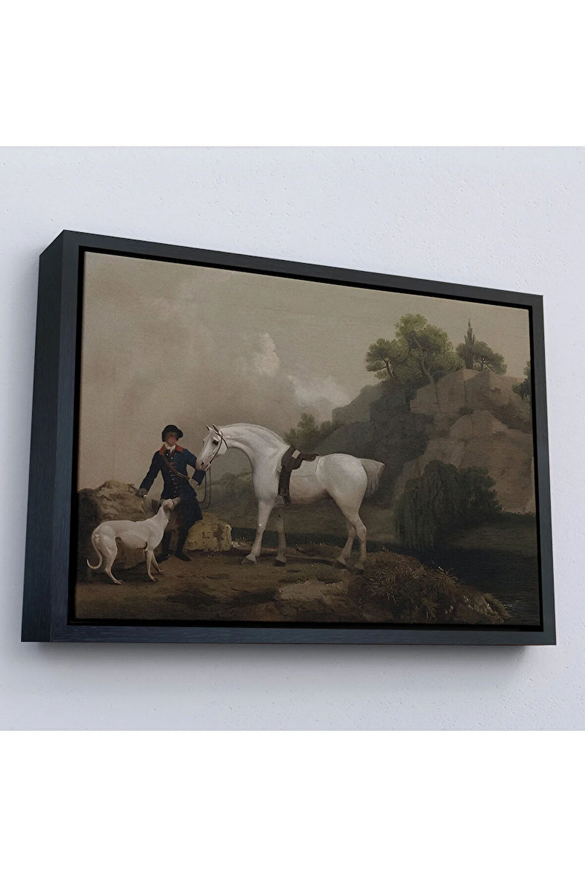 Ahşap Çerçeveli George Stubbs 'Un Creswell Kayalıkları'Nda Damat Ve Tazı İle Gri Avcı Tablosu