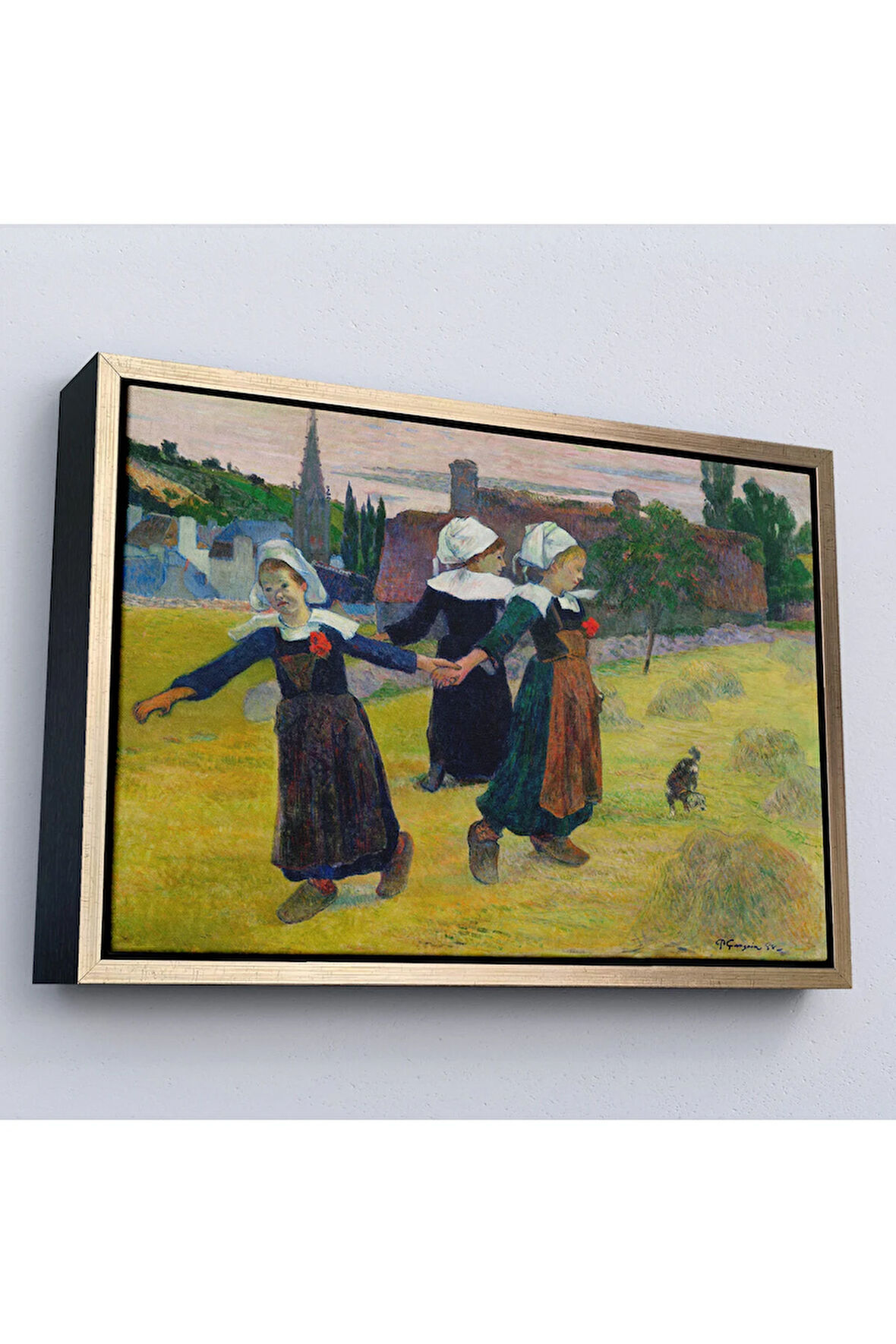 Ahşap Çerçeveli Paul Gauguin Bretonlu Kızlar Dans Tablosu
