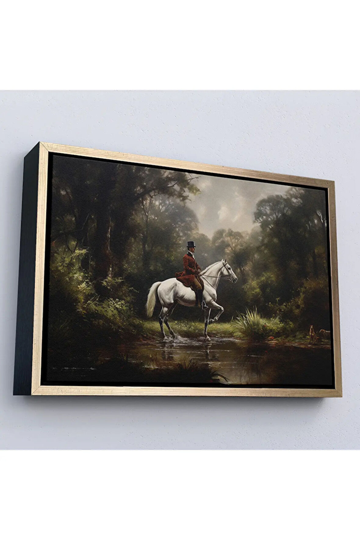 Ahşap Çerçeveli Beyaz At Üzerinde Soylu Tablosu-7024