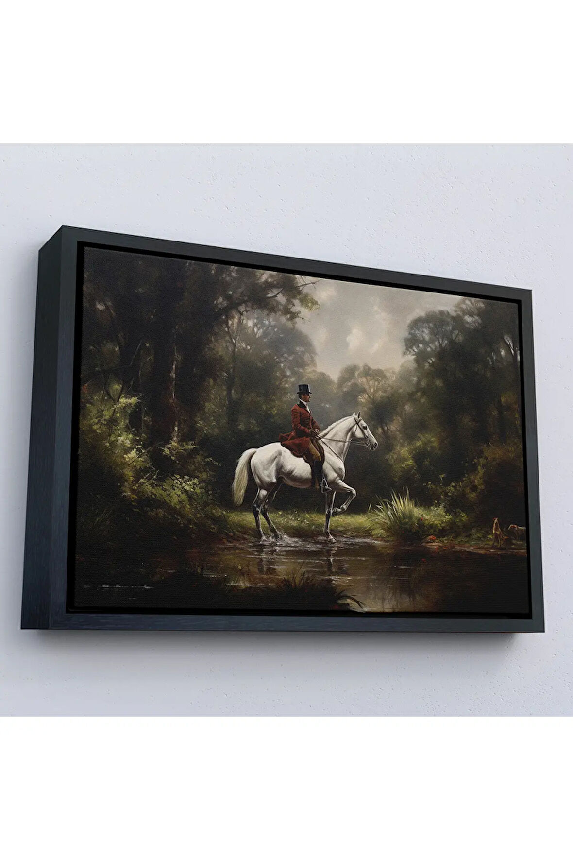 Ahşap Çerçeveli Beyaz At Üzerinde Soylu Tablosu-7024