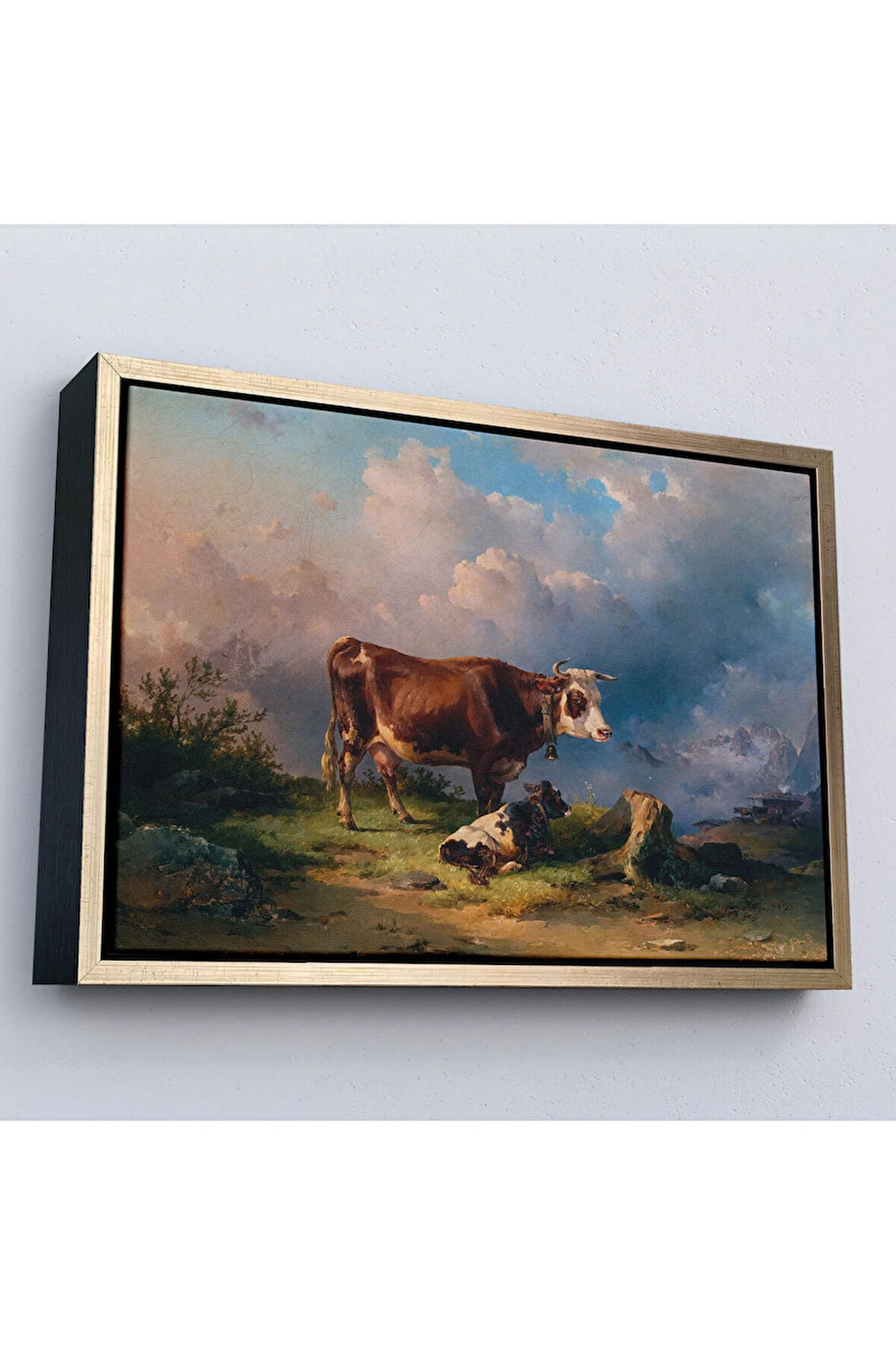 Ahşap Çerçeveli Alp Dağlarında İnek Ve Danası Tablo-7044