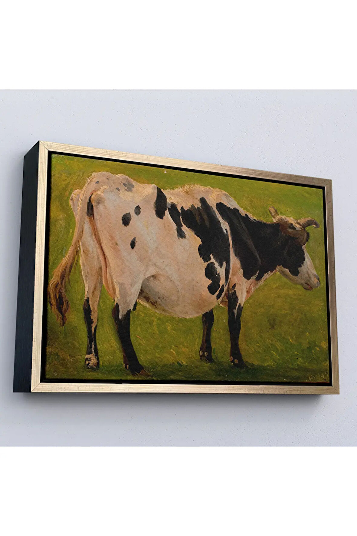 Ahşap Çerçeveli Carlo Dalgas - Siyah Beyaz Holstein İneği Tablosu-7058