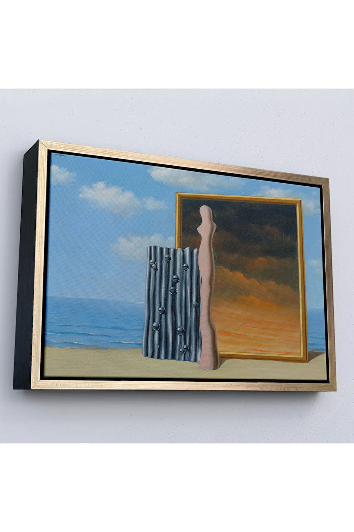 Ahşap Çerçeveli René Magritte - Deniz Kıyısında Kompozisyon Tablosu-7063