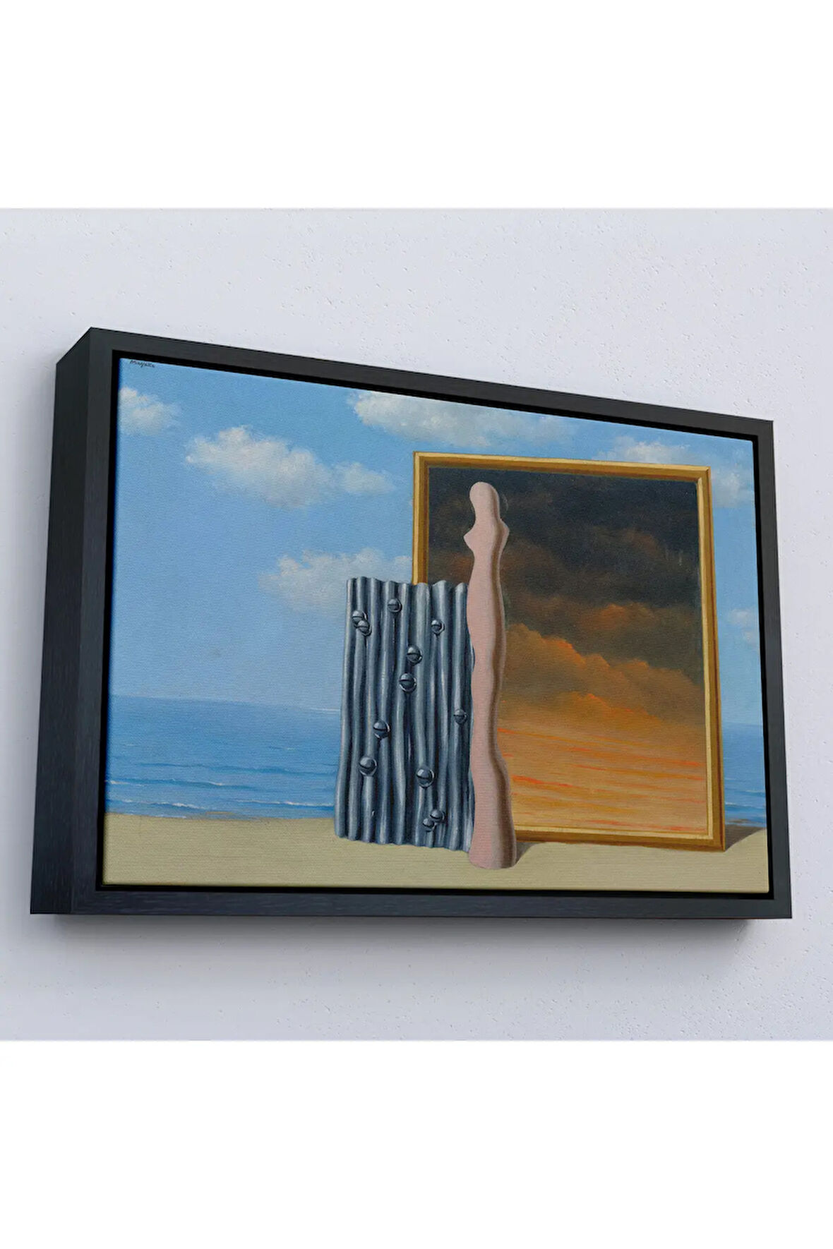 Ahşap Çerçeveli René Magritte - Deniz Kıyısında Kompozisyon Tablosu-7063