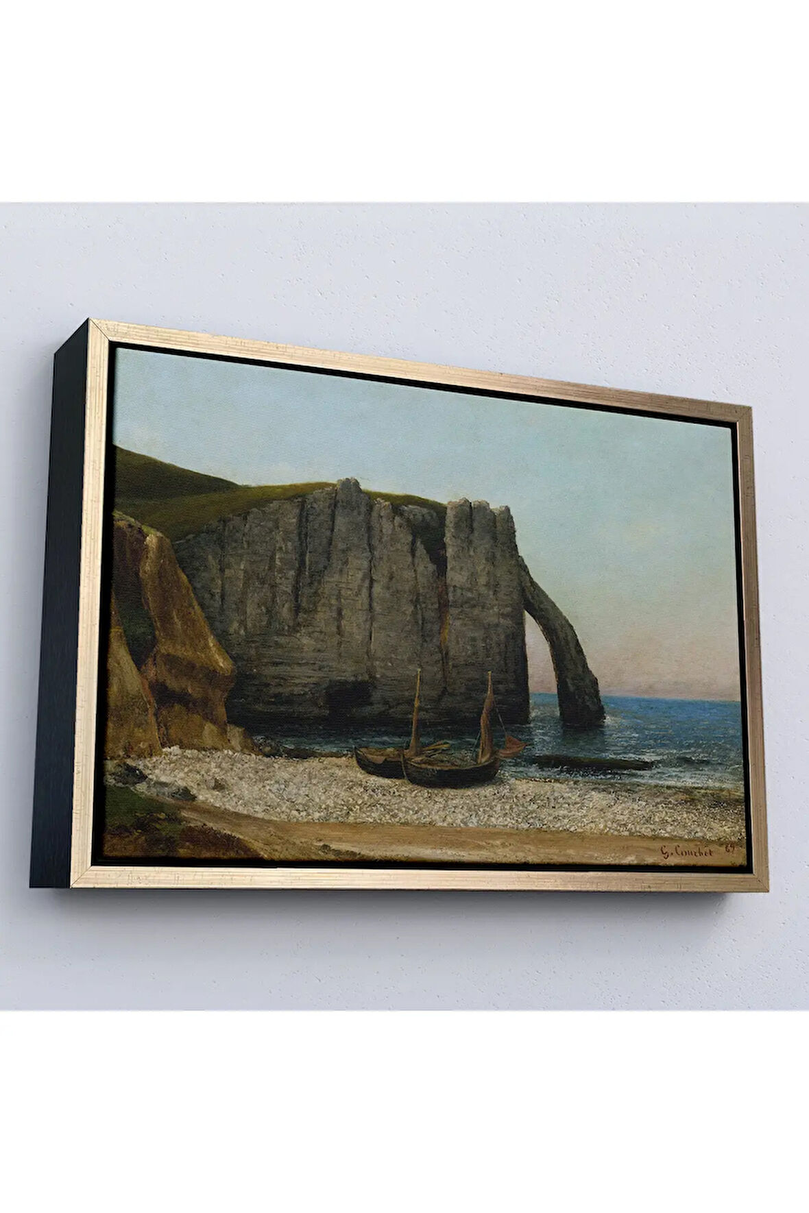 Ahşap Çerçeveli Gustave Courbet - Etretat Kayalıkları Tablosu-7073