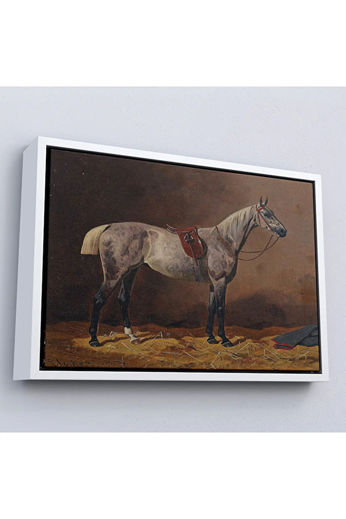 Ahşap Çerçeveli Emil Volkers - Gesatteltes Rennpferd İm Stall Tablo-7076