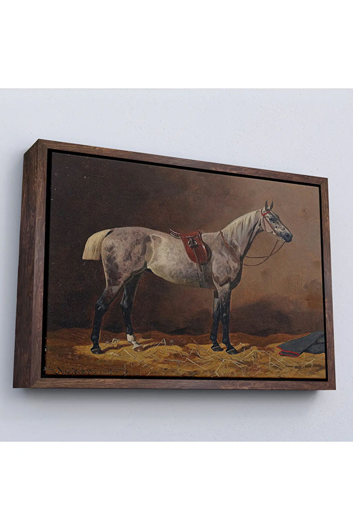 Ahşap Çerçeveli Emil Volkers - Gesatteltes Rennpferd İm Stall Tablo-7076