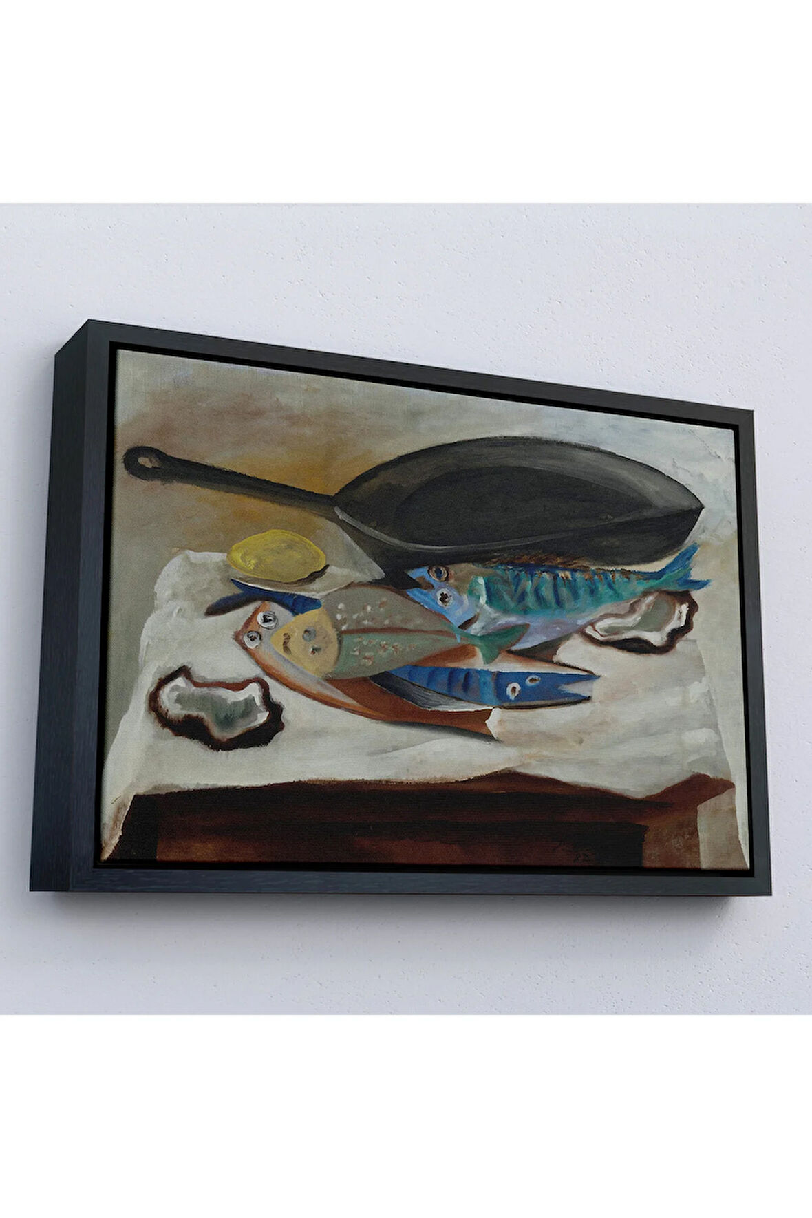 Ahşap Çerçeveli Picasso-Balık Ve Kızartma Tavası Tablo-7102