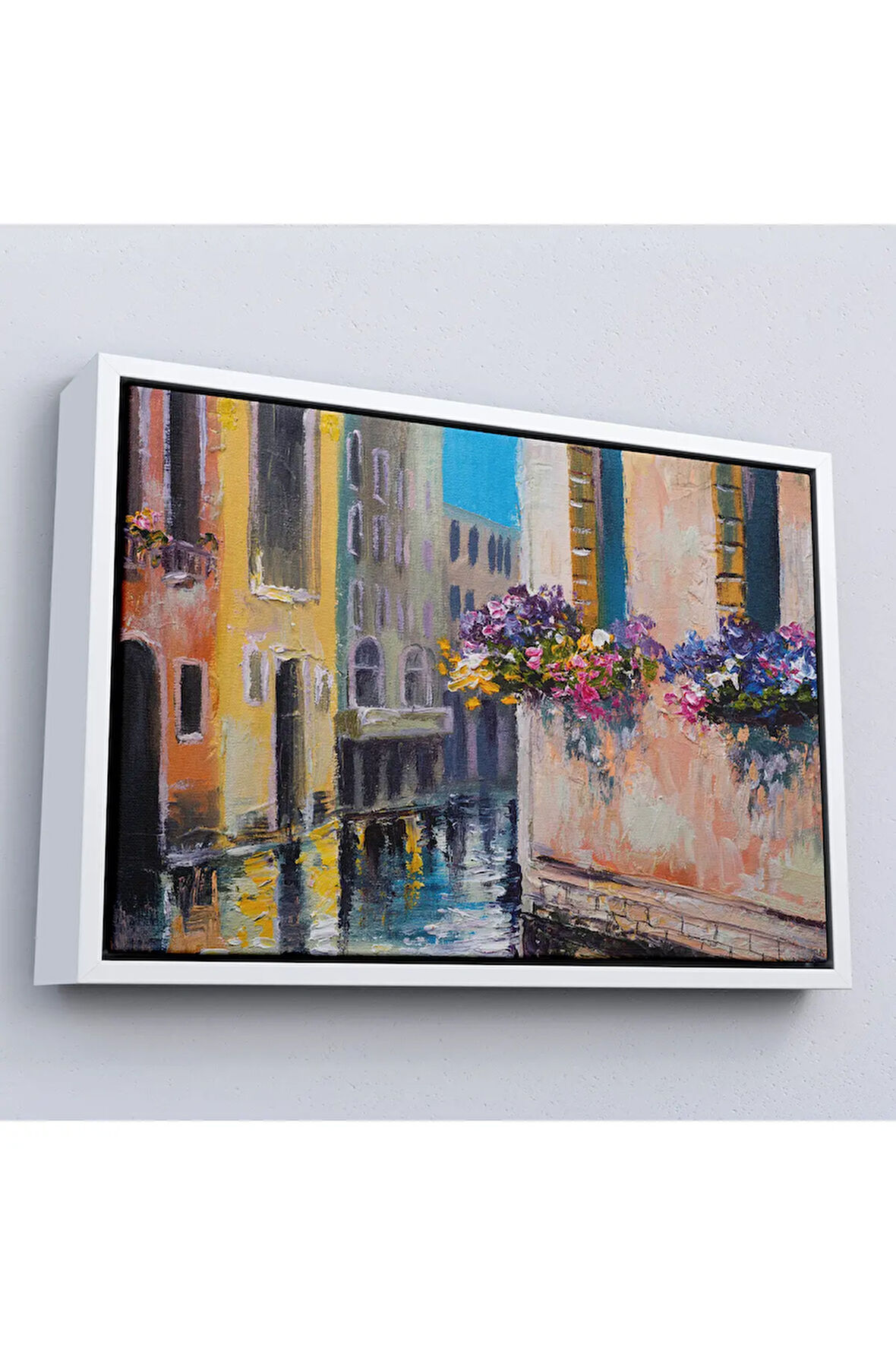 Ahşap Çerçeveli İtalya Venedik Kanal Yağlıboya Tablo-7114