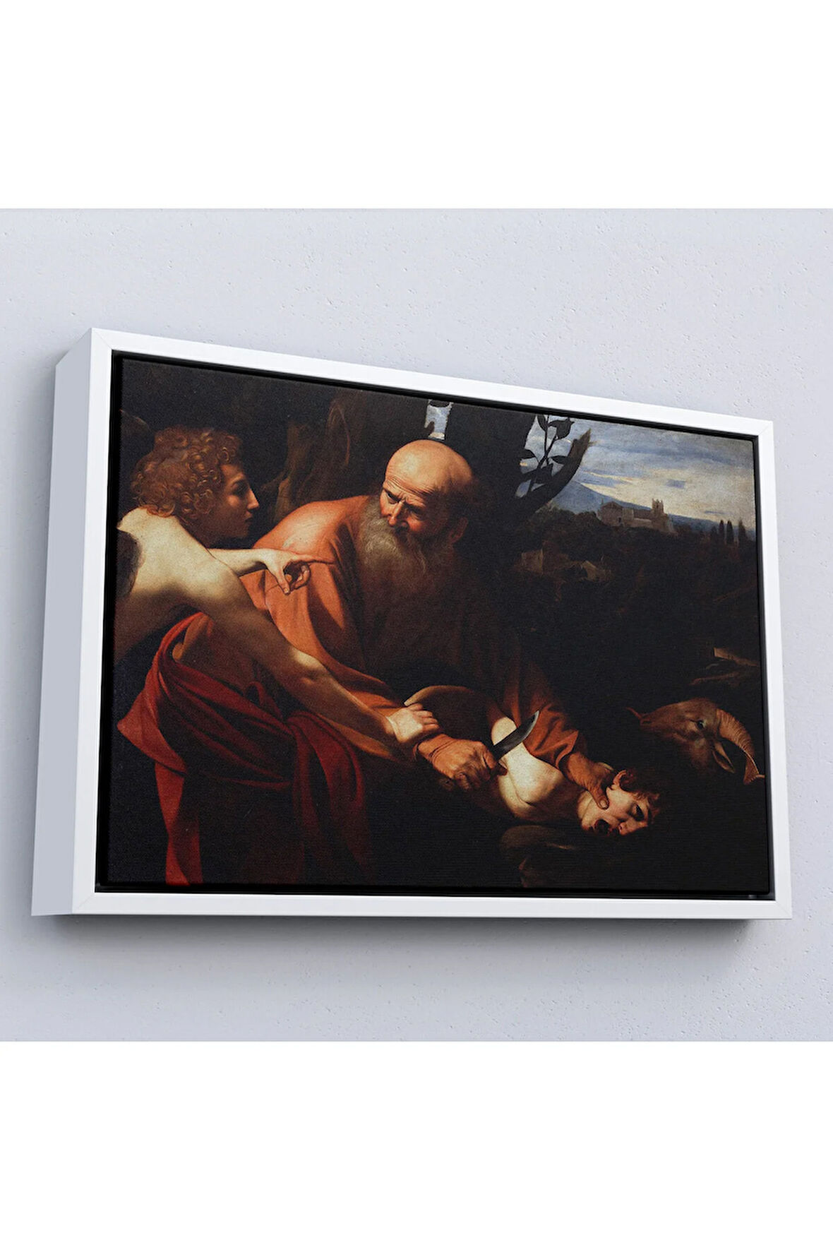 Ahşap Çerçeveli Caravaggio - İsanın Kurban Edilmesi Tablo - Sacrifice Of Isaac-7121