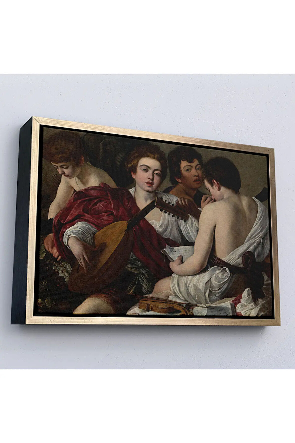 Ahşap Çerçeveli Caravaggio - Müzisyenler Tablo - The Musicians-7144