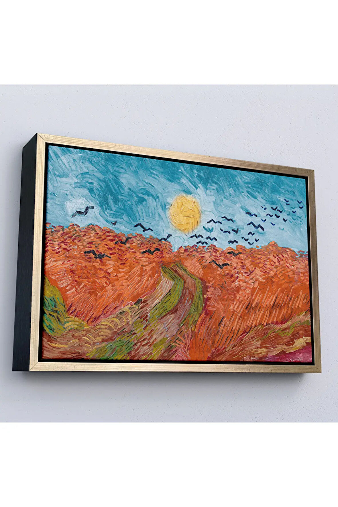Ahşap Çerçeveli Vincent Willem Van Gogh - Kargalarla Buğday Tarlası Tablo-7152