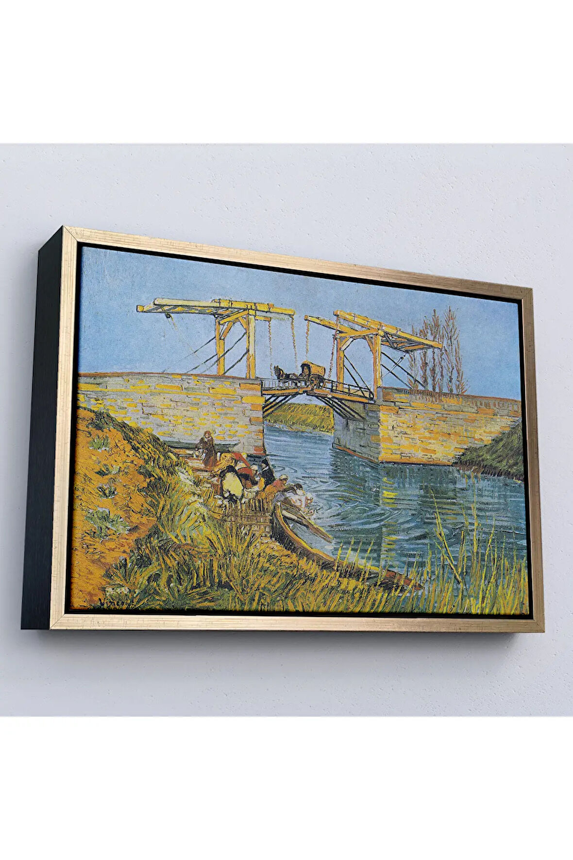 Ahşap Çerçeveli Vincent Willem Van Gogh - Arles Köprüsü Tablo - Bridge At Arles-7154