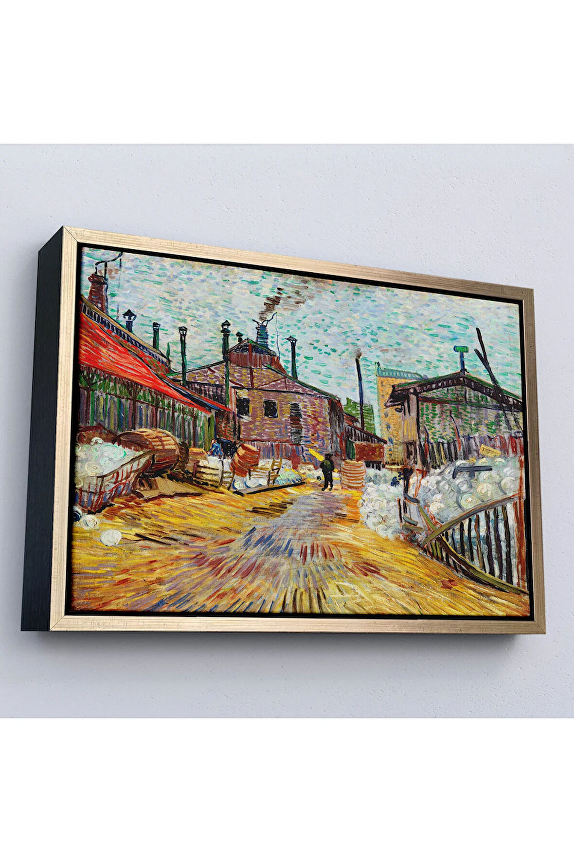 Ahşap Çerçeveli Vincent Van Gogh - Asnieres Deki Fabrika Tablo - The Factory At Asnieres-7166