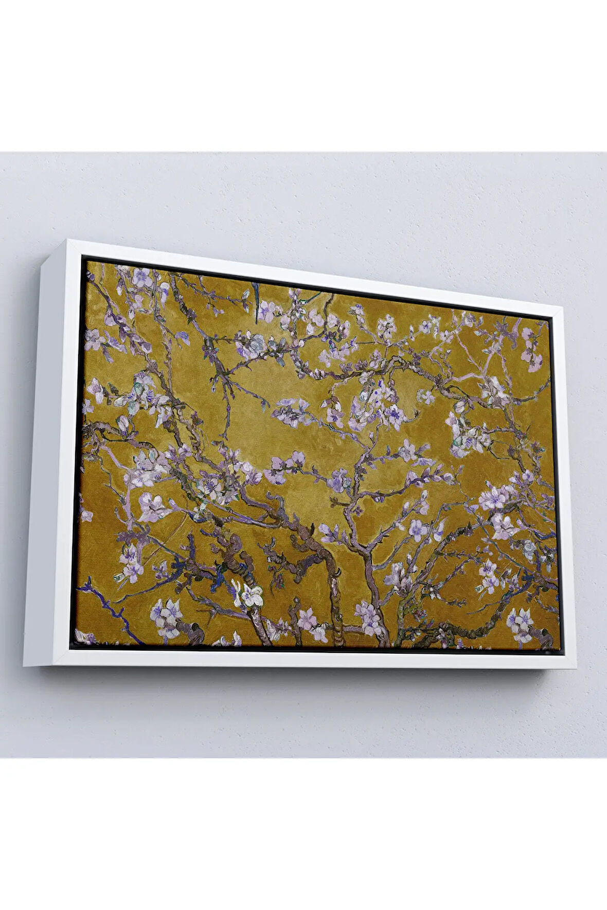 Ahşap Çerçeveli Vincent Van Gogh - Çiçek Açan Badem Ağacı Sarı Tablosu-7176