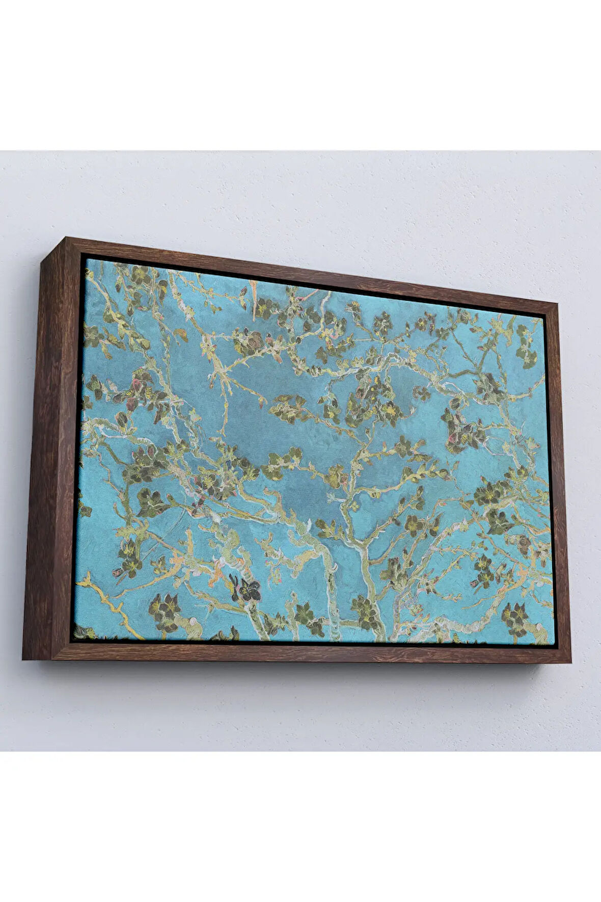 Ahşap Çerçeveli Vincent Van Gogh - Çiçek Açan Badem Ağacı Mavi Tablosu-7177