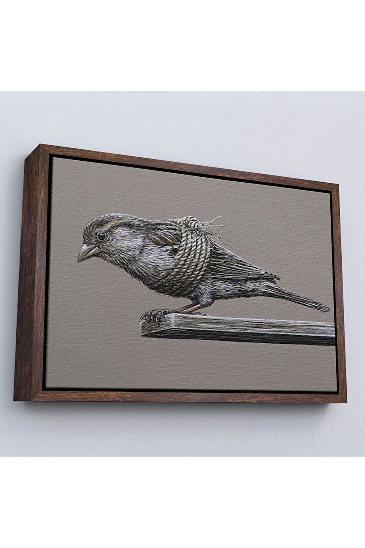 Ahşap Çerçeveli Özgürlük Tablosu - Kanatları Bağlı Kuş-7203