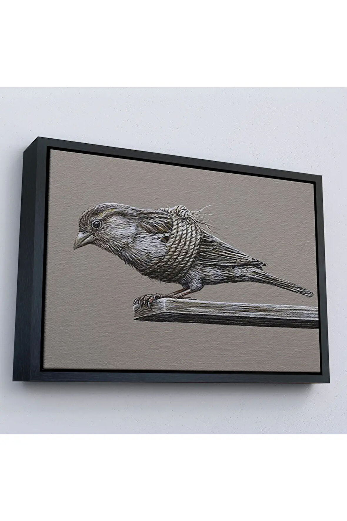 Ahşap Çerçeveli Özgürlük Tablosu - Kanatları Bağlı Kuş-7203