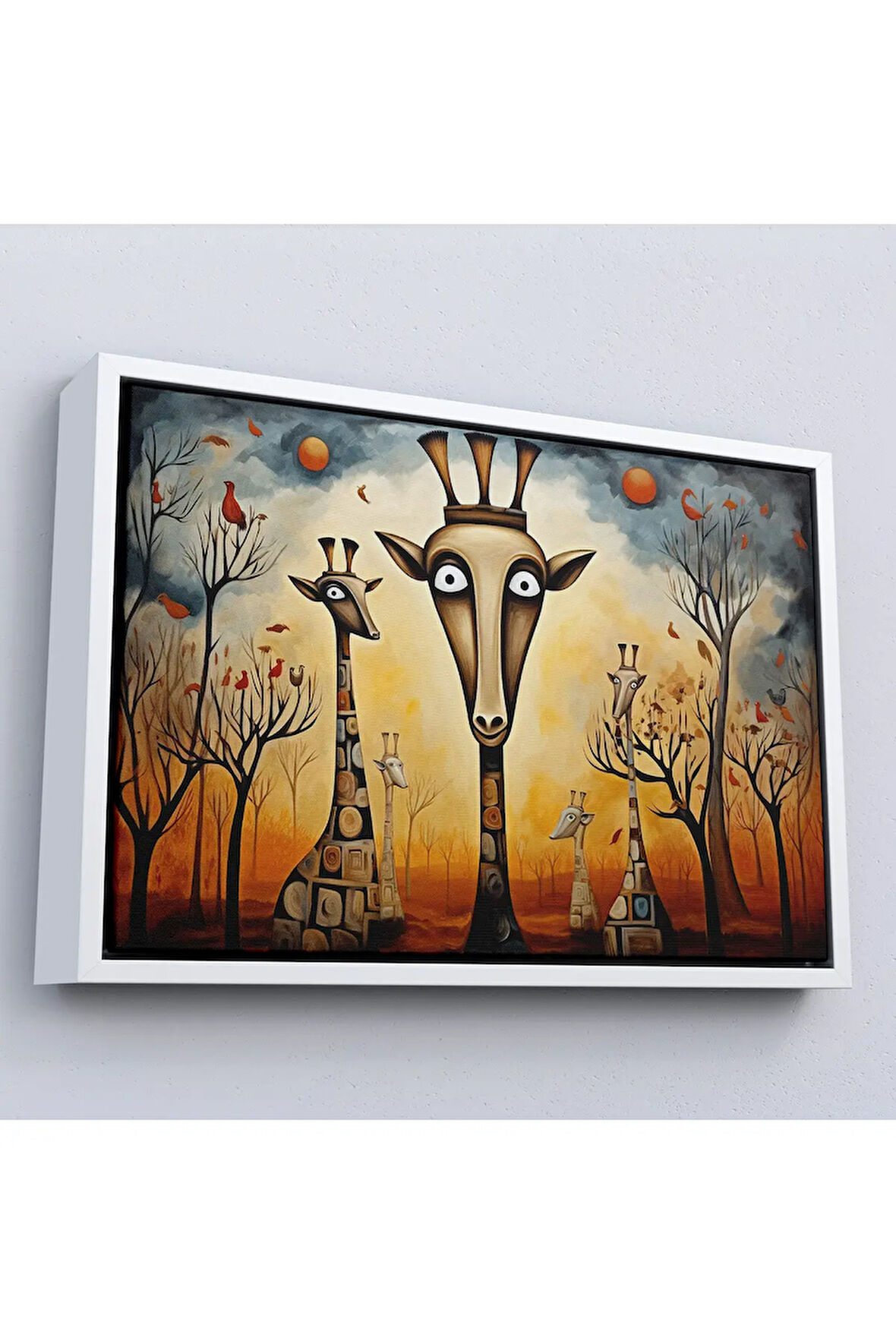 Ahşap Çerçeveli Soyut Zürafalar Tablosu-7216