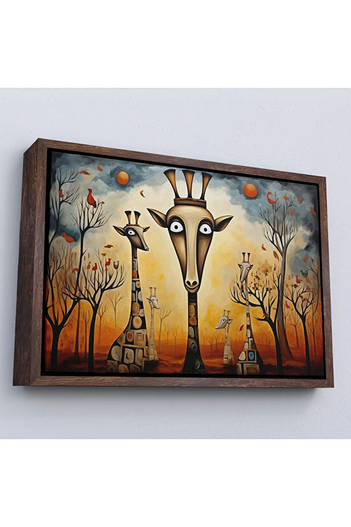 Ahşap Çerçeveli Soyut Zürafalar Tablosu-7216