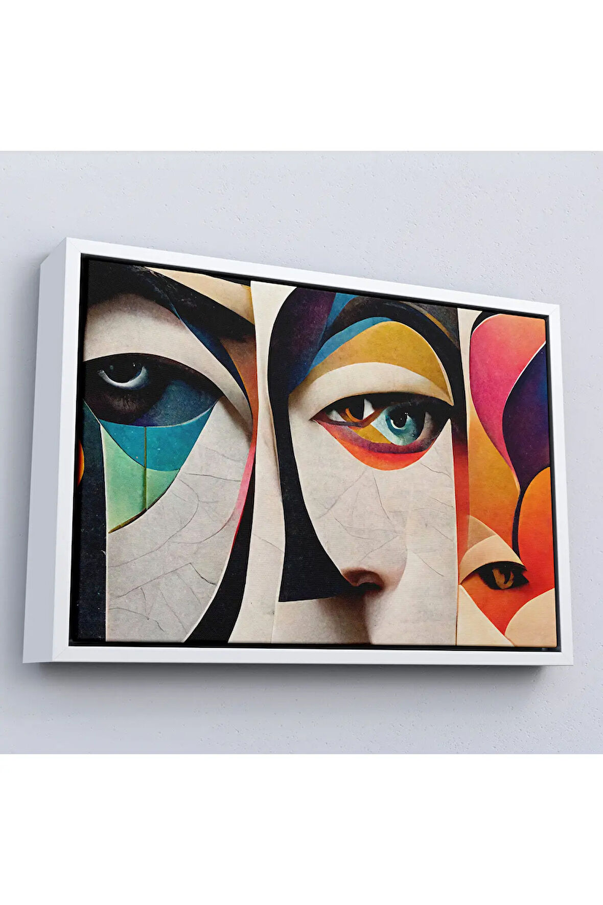 Ahşap Çerçeveli Soyut Yüzler Tablosu-7217