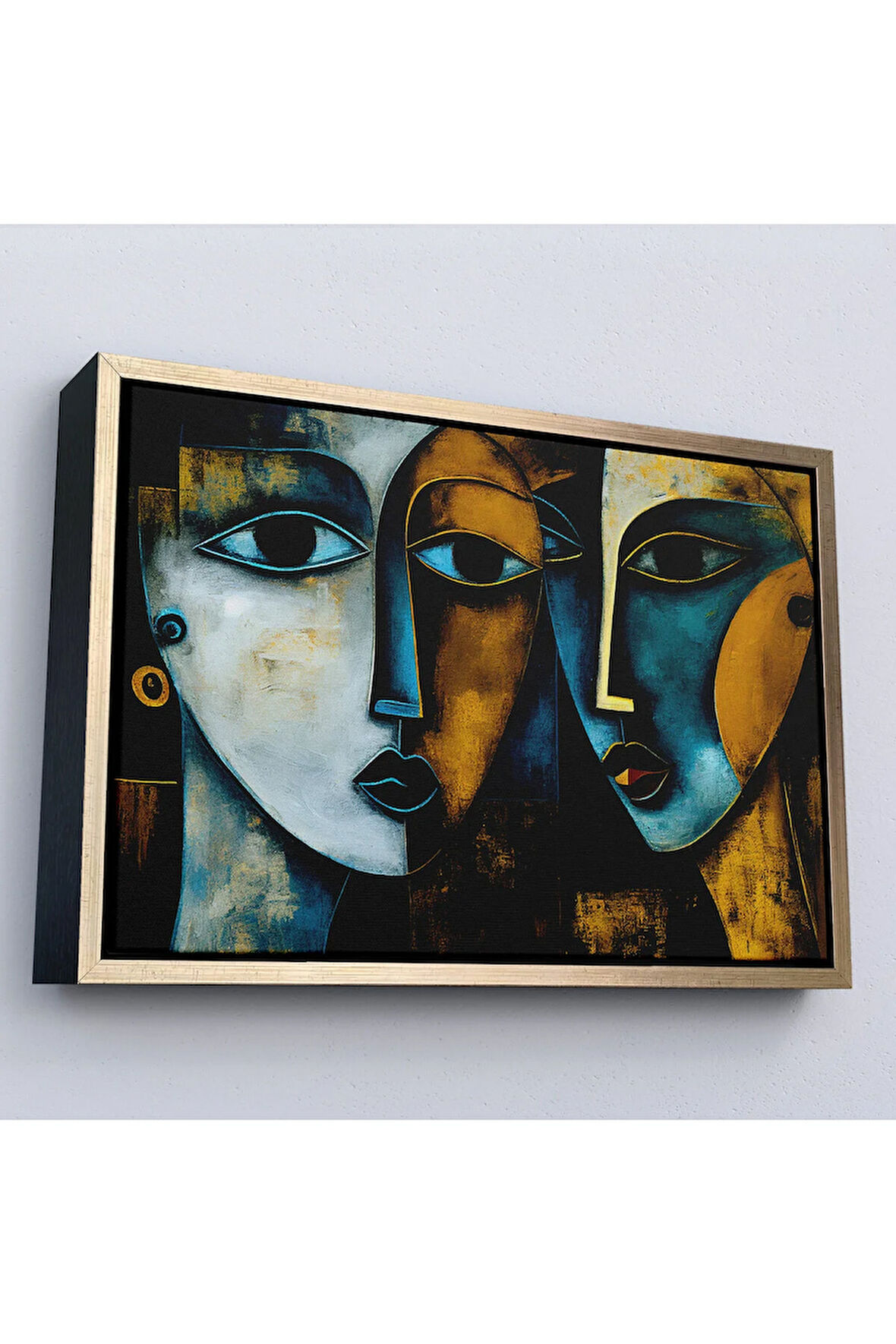 Ahşap Çerçeveli Soyut Yüzler Tablosu-7221