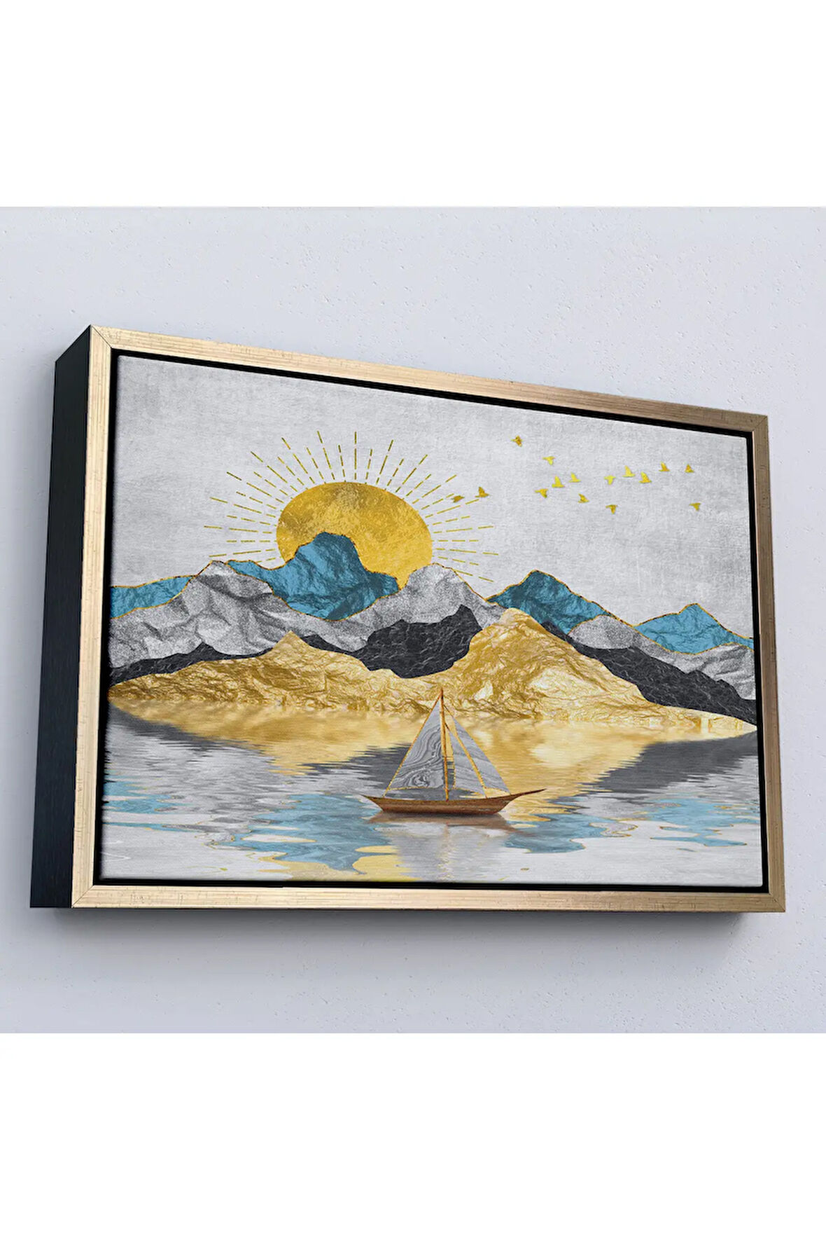 Ahşap Çerçeveli Altın Güneş Manzarası Tablosu-7222