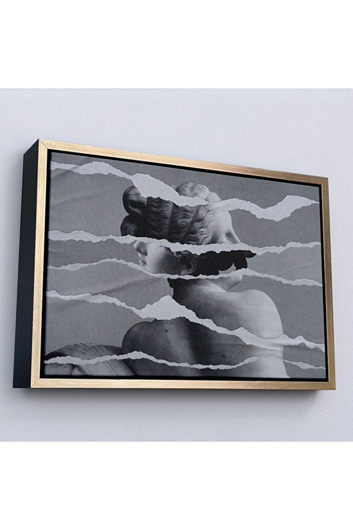 Ahşap Çerçeveli Yunan Heykeli Görüntüsü Yırtık Kağıt Tablosu-7231