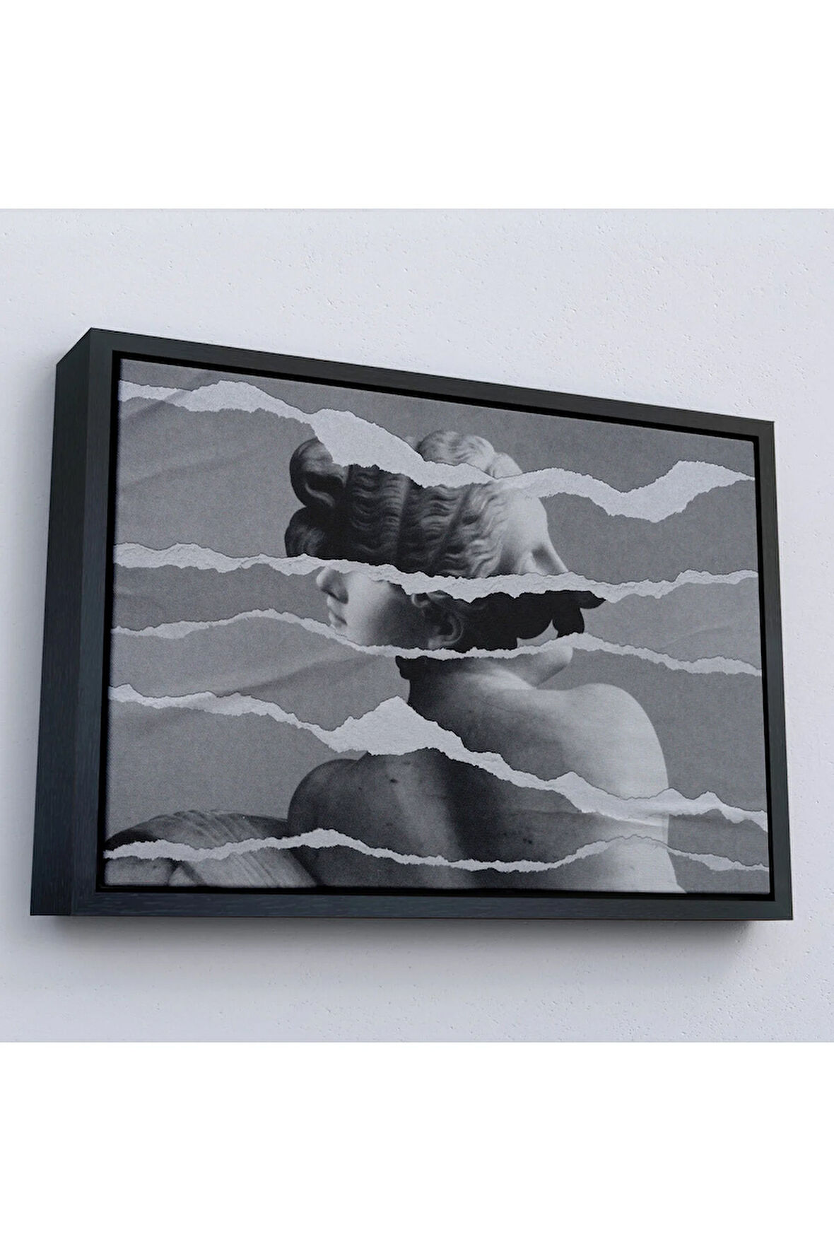 Ahşap Çerçeveli Yunan Heykeli Görüntüsü Yırtık Kağıt Tablosu-7231