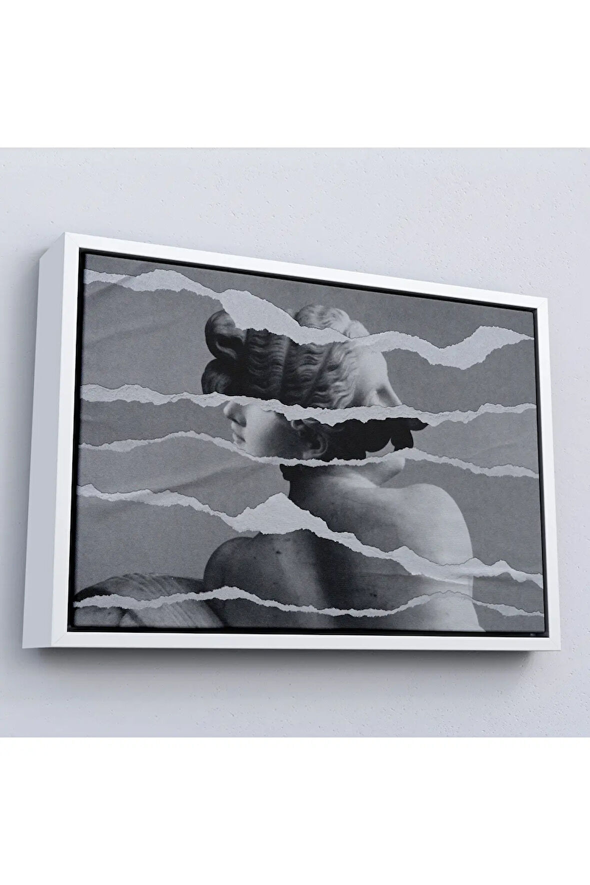 Ahşap Çerçeveli Yunan Heykeli Görüntüsü Yırtık Kağıt Tablosu-7231