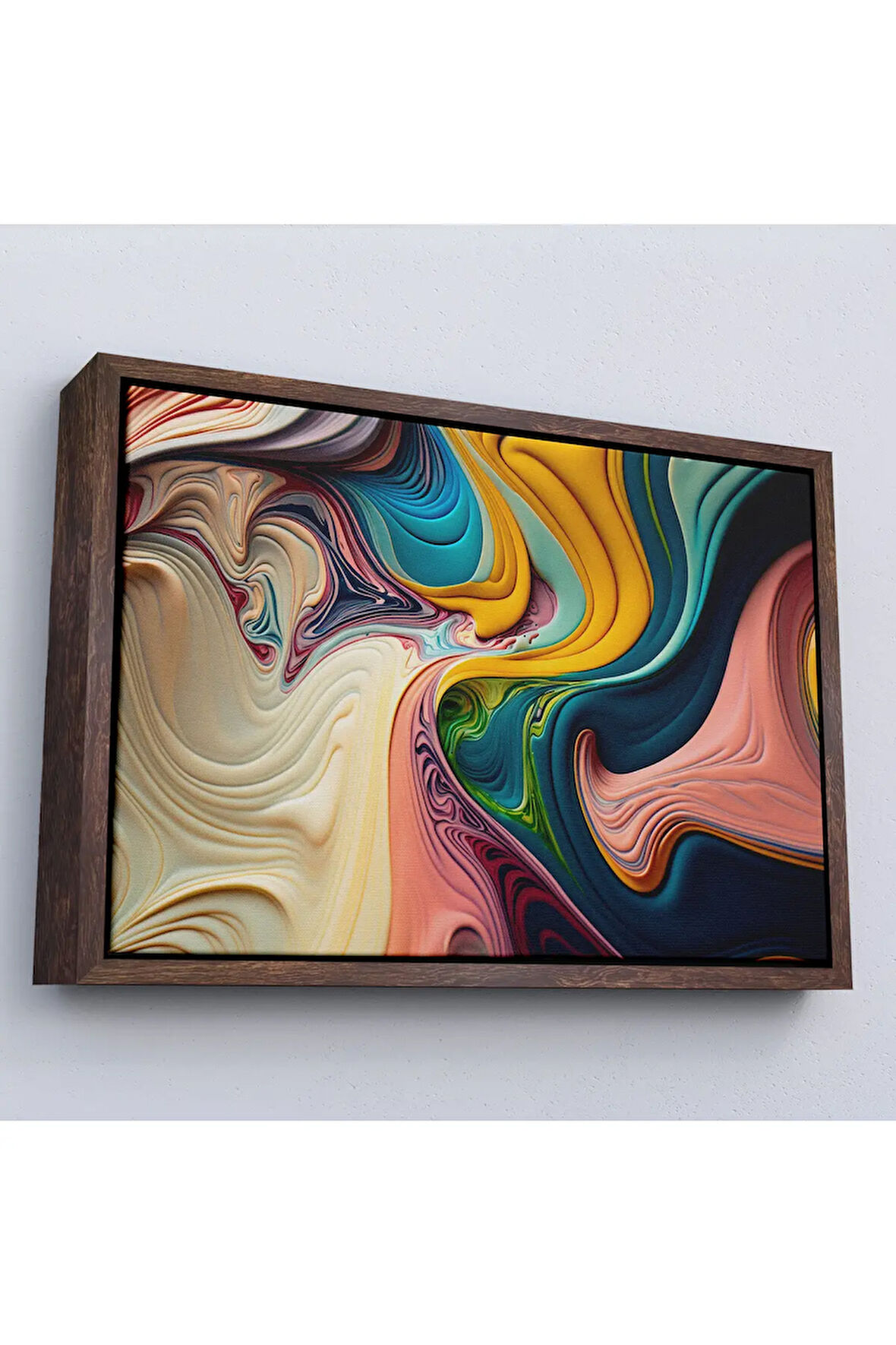 Ahşap Çerçeveli Renkli Girdap Boyalar Tablosu-7235